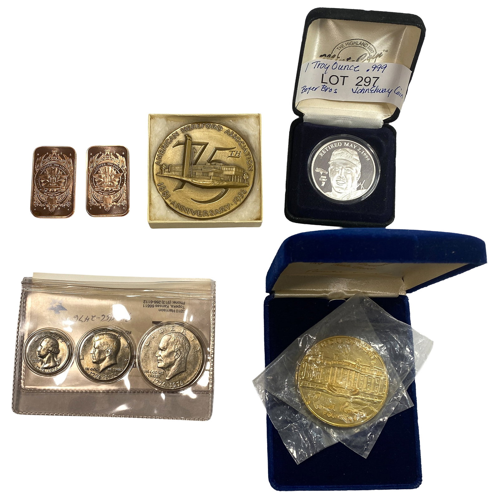 [8 Coins] 1956-1999 Various U.S Coins Lot w/ 1oz Copper Bars (1 of 2)