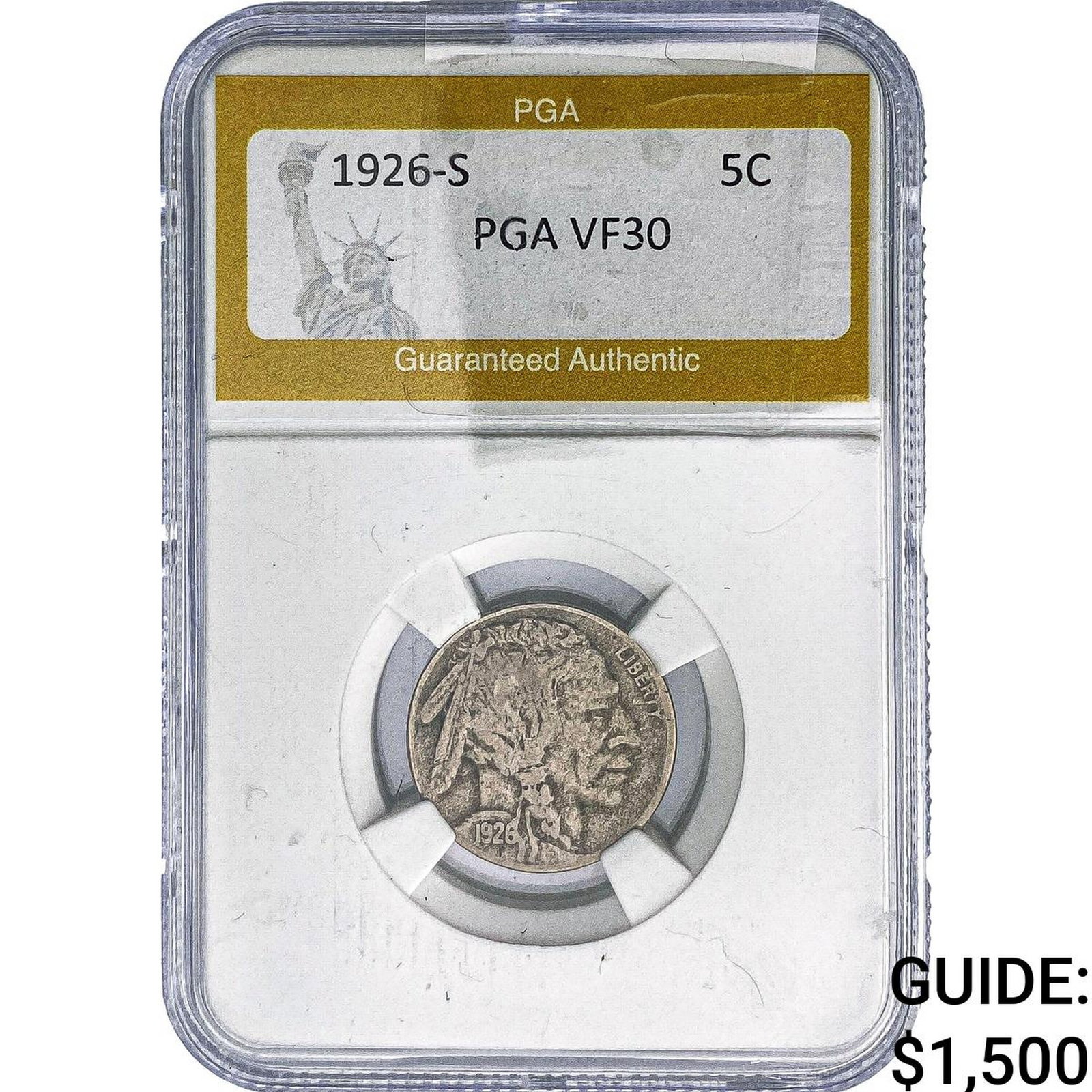1926-S Buffalo Nickel PGA VF30: 1926-S Buffalo Nickel PGA VF30