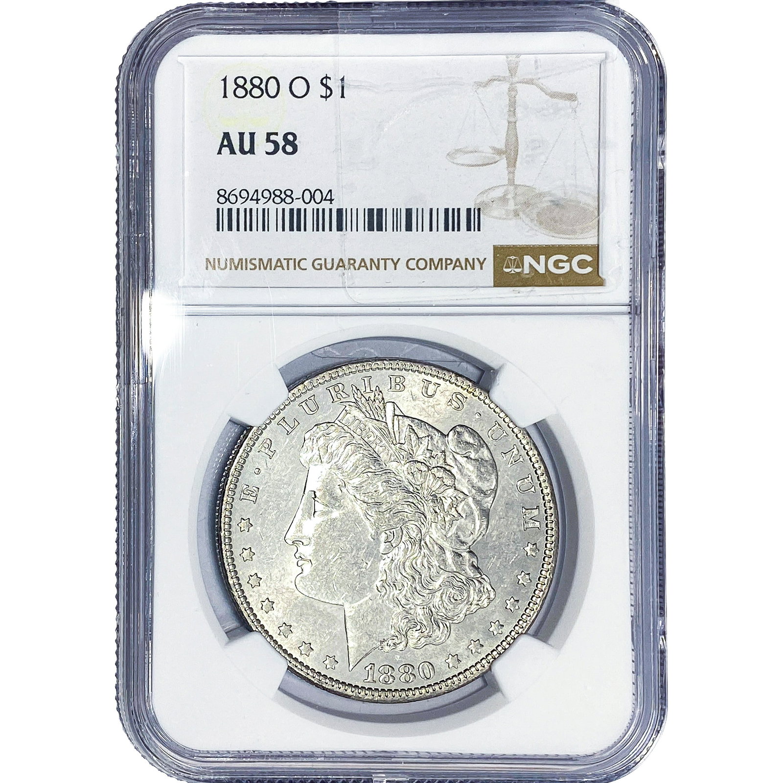 1880-O Morgan Silver Dollar NGC AU58: 1880-O Morgan Silver Dollar NGC AU58