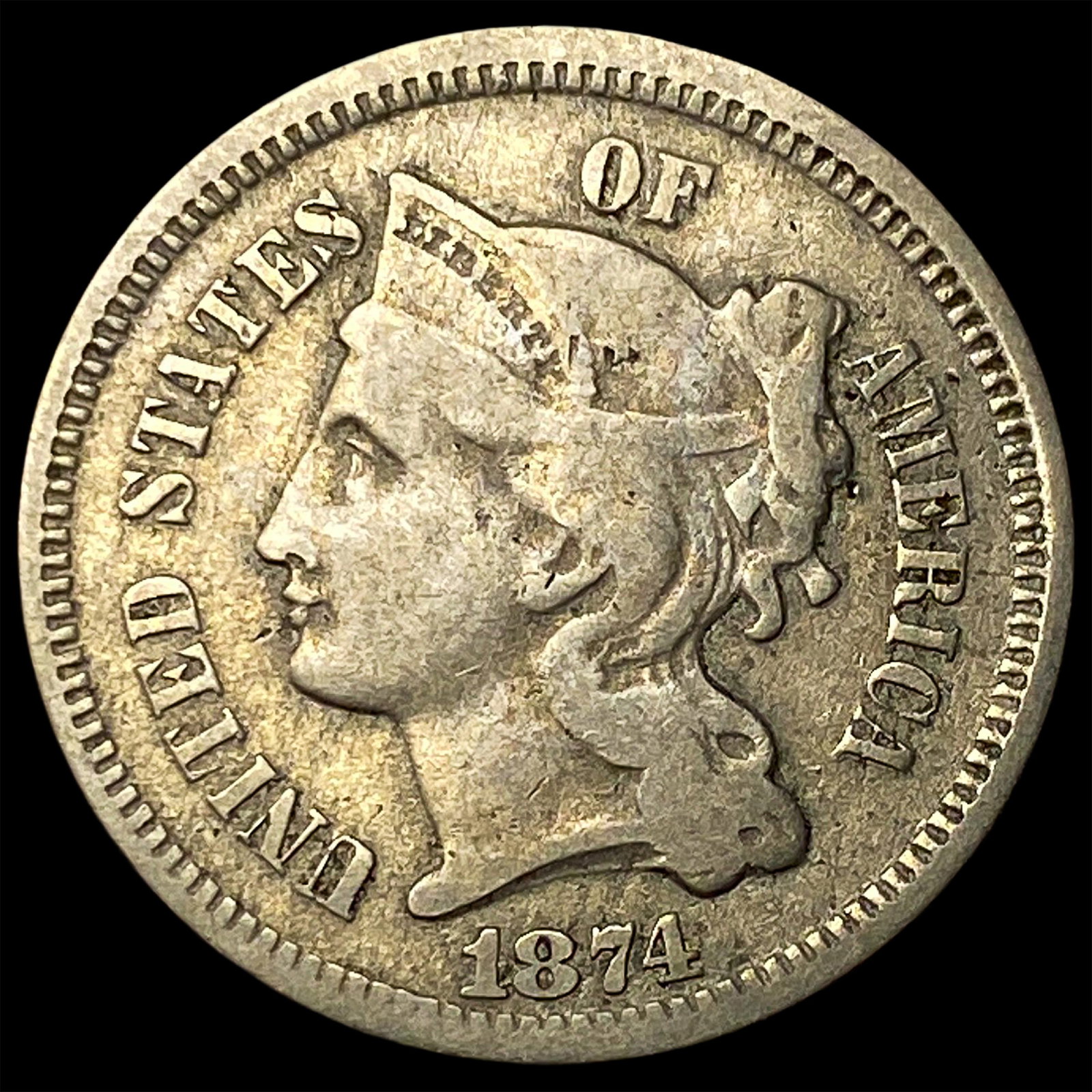 1874 Nickel Three-Cent Piece LIGHTLY CIRCULATED: 1874 Nickel Three-Cent Piece LIGHTLY CIRCULATED