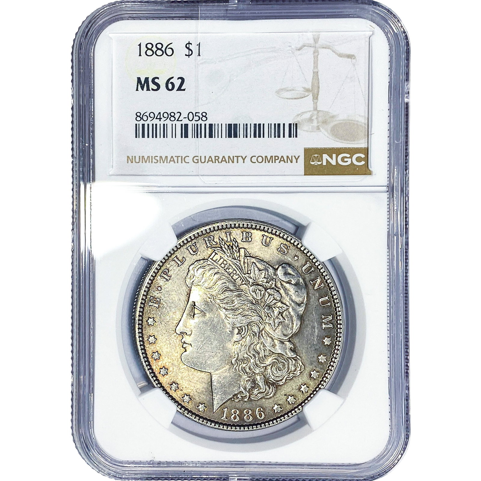 1886 Morgan Silver Dollar NGC MS62: 1886 Morgan Silver Dollar NGC MS62