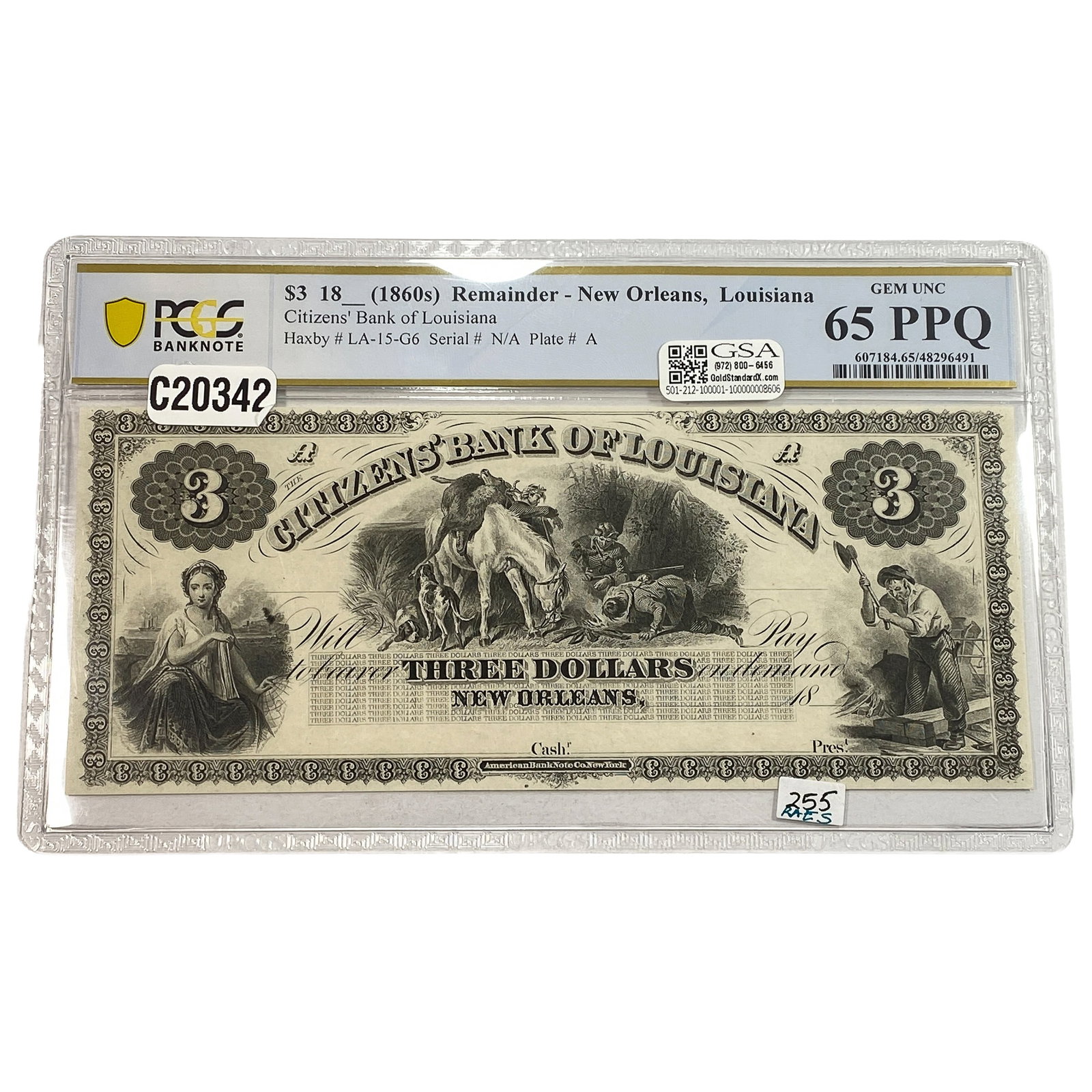 1860s $3 Remainder New Orleans, LA PCGS (1 of 2)