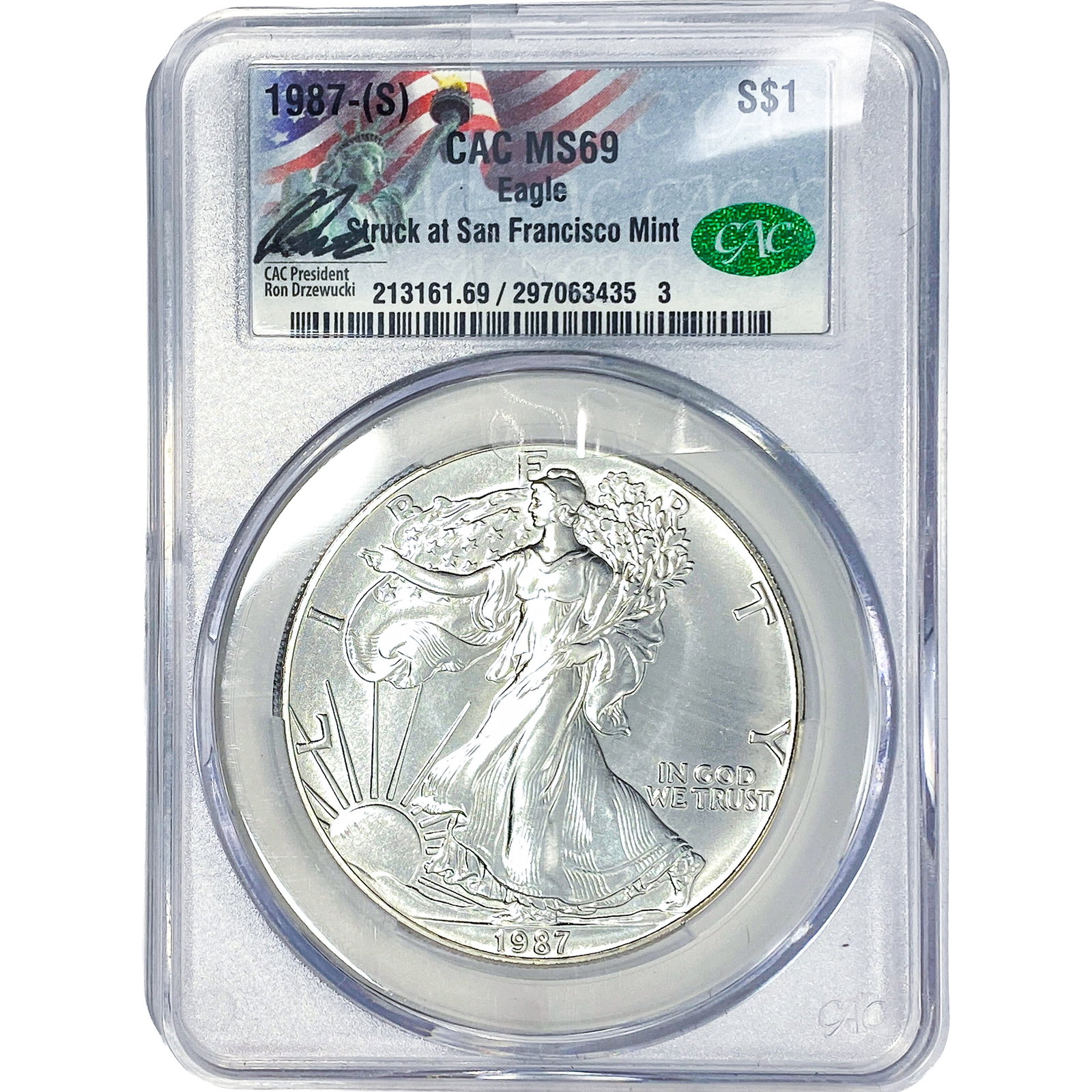1987-S Silver Eagle CAC MS69: 1987-S Silver Eagle CAC MS69