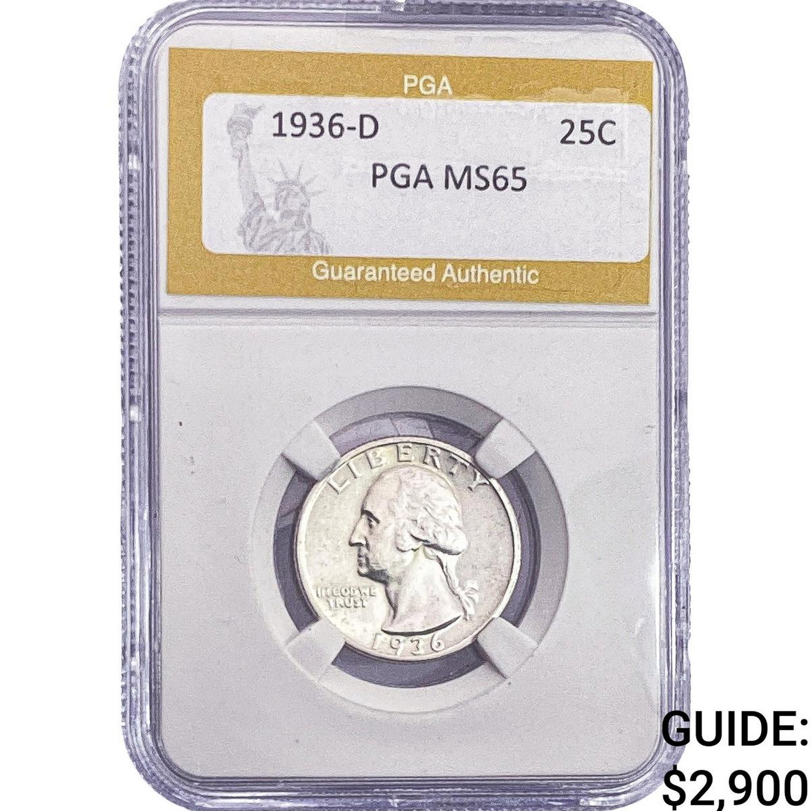 1936-D Washington Silver Quarter PGA MS65: 1936-D Washington Silver Quarter PGA MS65
