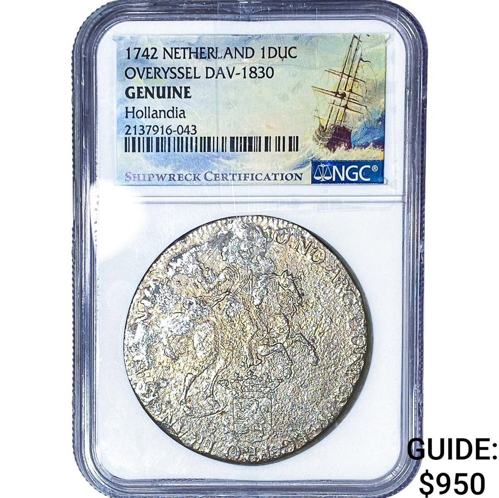 1742 Netherland Silver 1 Ducaton Overysel Dav-1830 NGC Genuine: 1742 Netherland Silver 1 Ducaton Overysel Dav-1830 NGC Genuine