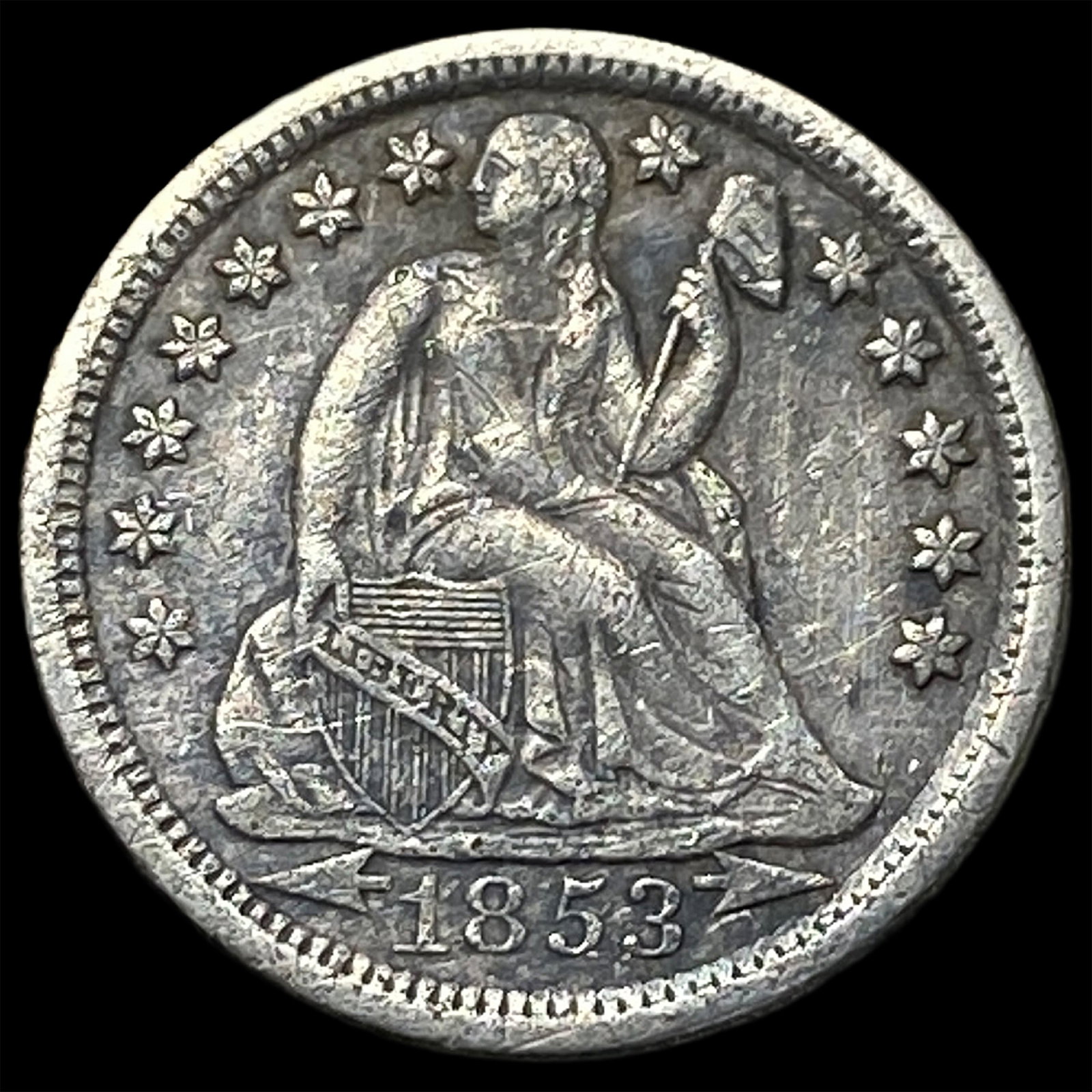 1853-O Silver Seated Liberty Dime LIGHTLY CIRCULATED: 1853-O Silver Seated Liberty Dime LIGHTLY CIRCULATED