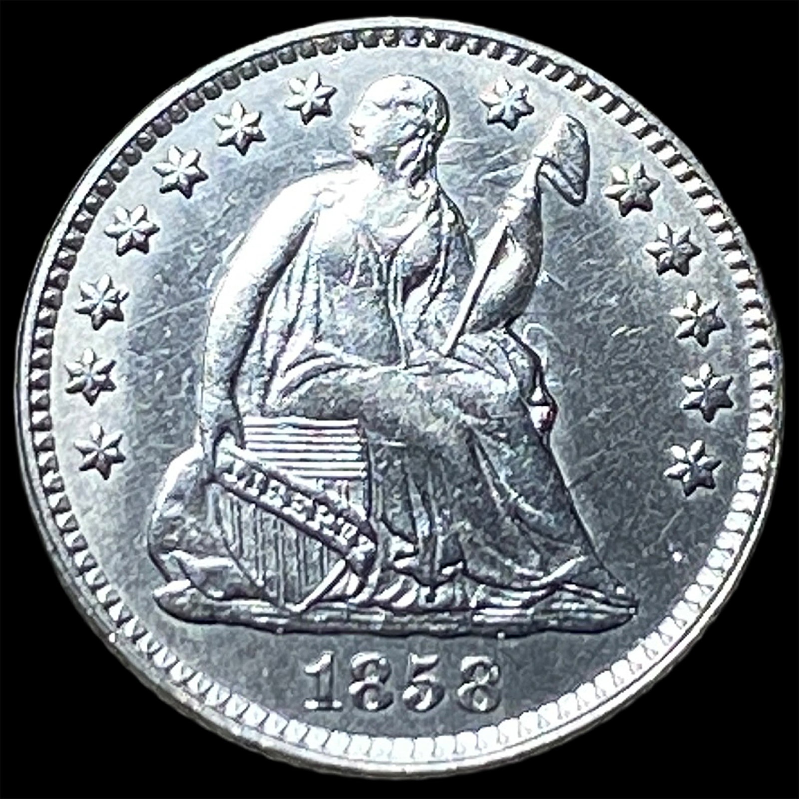 1858 Silver Seated Liberty Half Dime CHOICE AU: 1858 Silver Seated Liberty Half Dime CHOICE AU