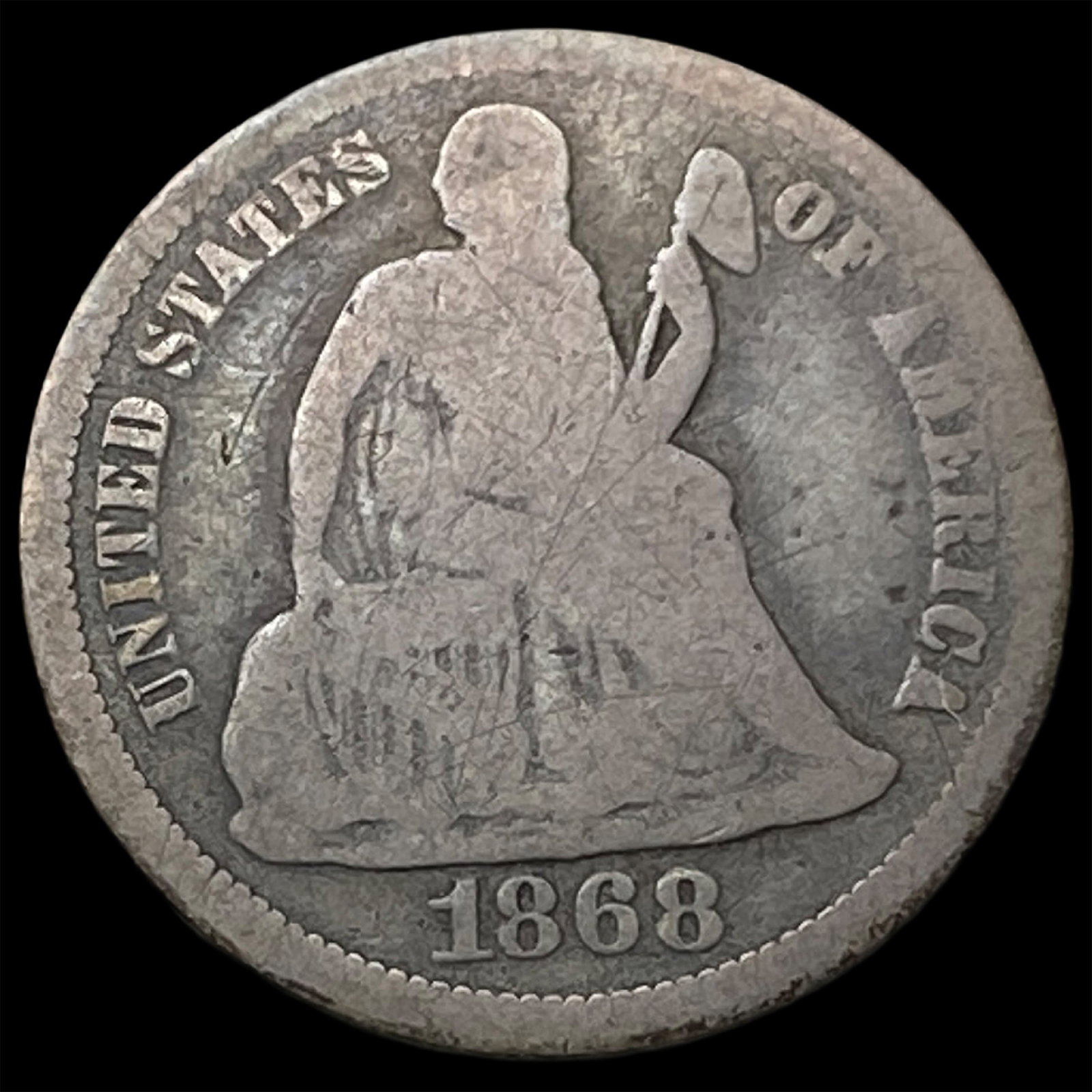 1868 Seated Liberty Dime NICELY CIRCULATED: 1868 Seated Liberty Dime NICELY CIRCULATED