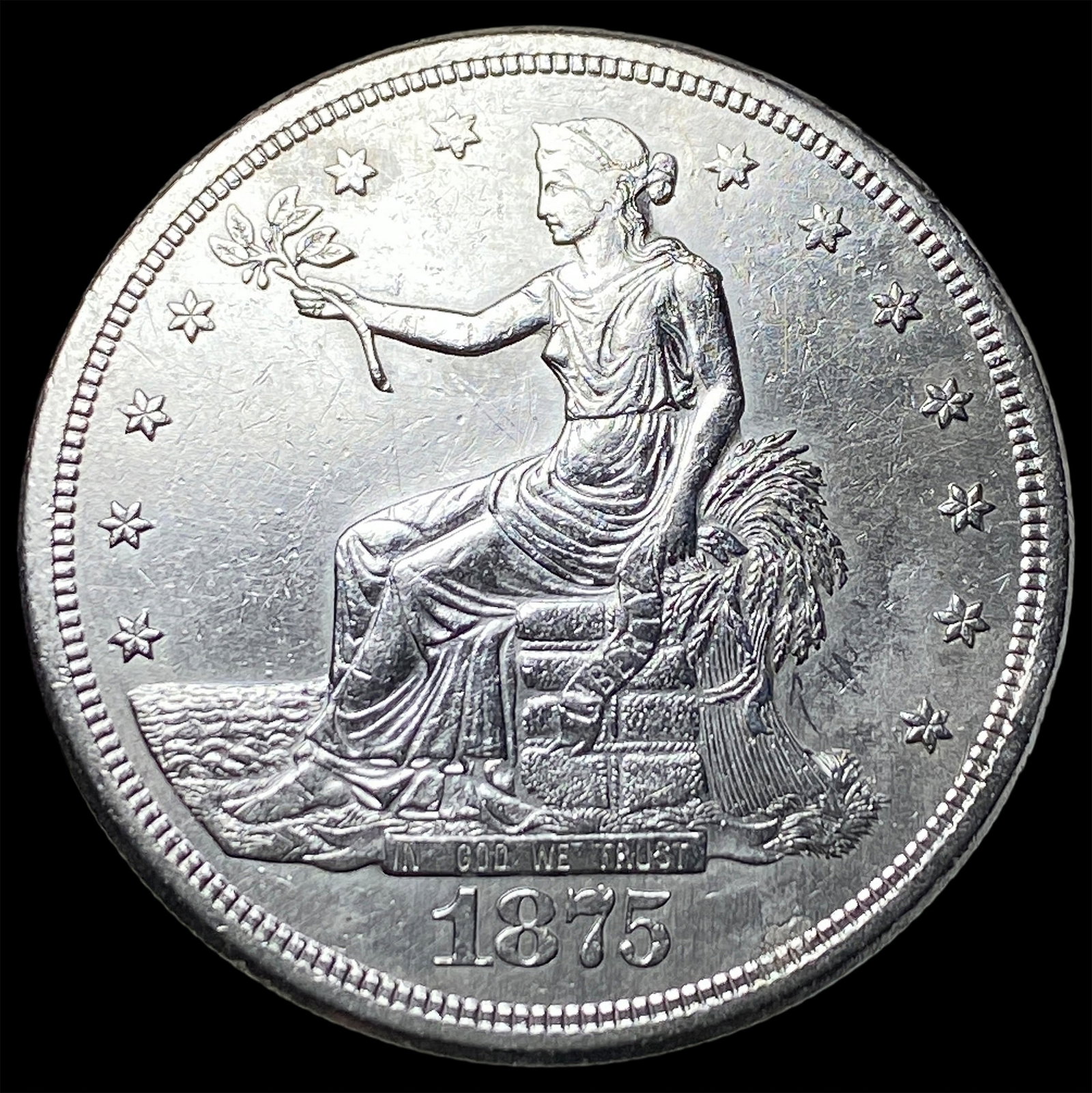 1875-S Silver Trade Dollar CLOSELY UNCIRCULATED: 1875-S Silver Trade Dollar CLOSELY UNCIRCULATED