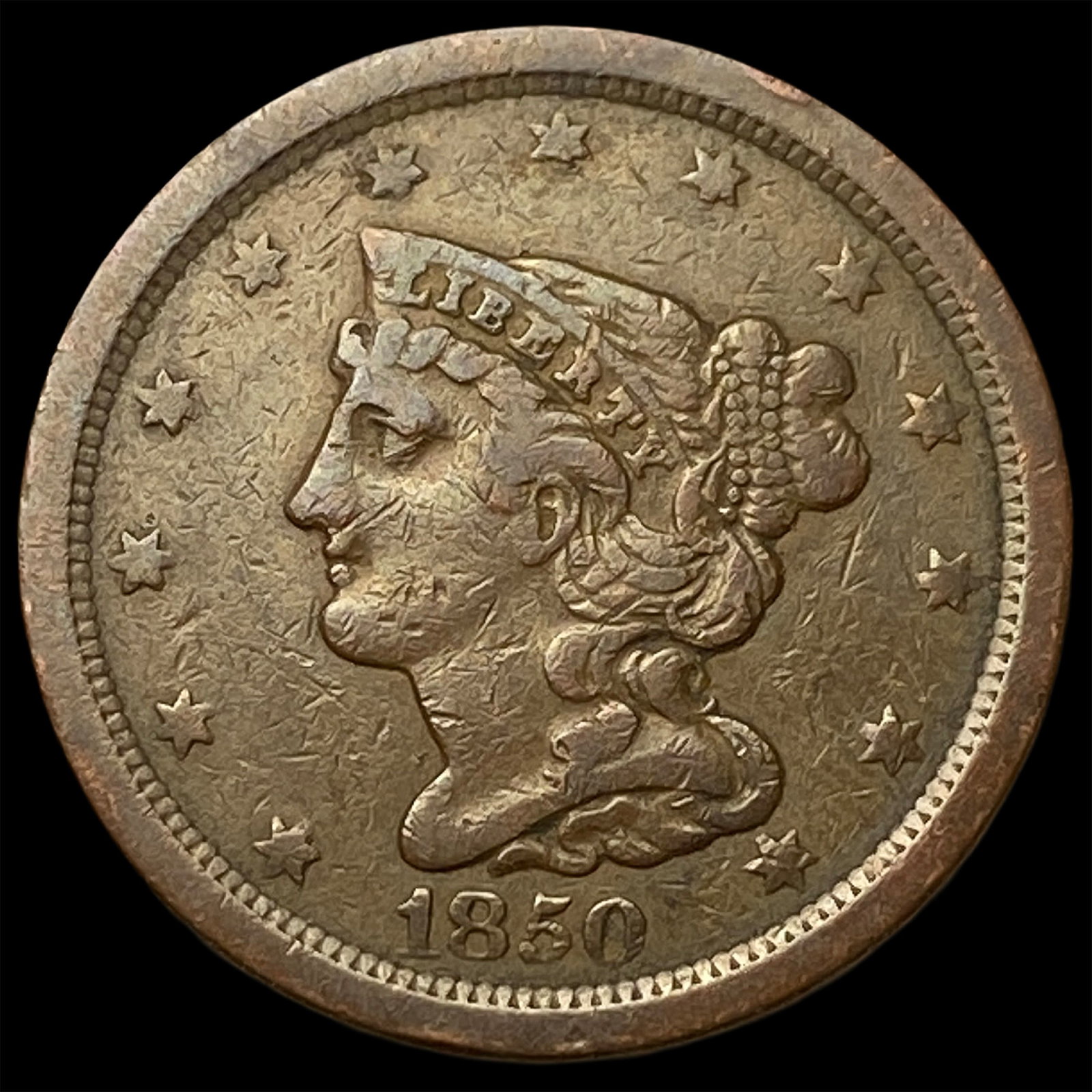 1850 Braided Hair Half Cent ABOUT UNCIRCULATED: 1850 Braided Hair Half Cent ABOUT UNCIRCULATED