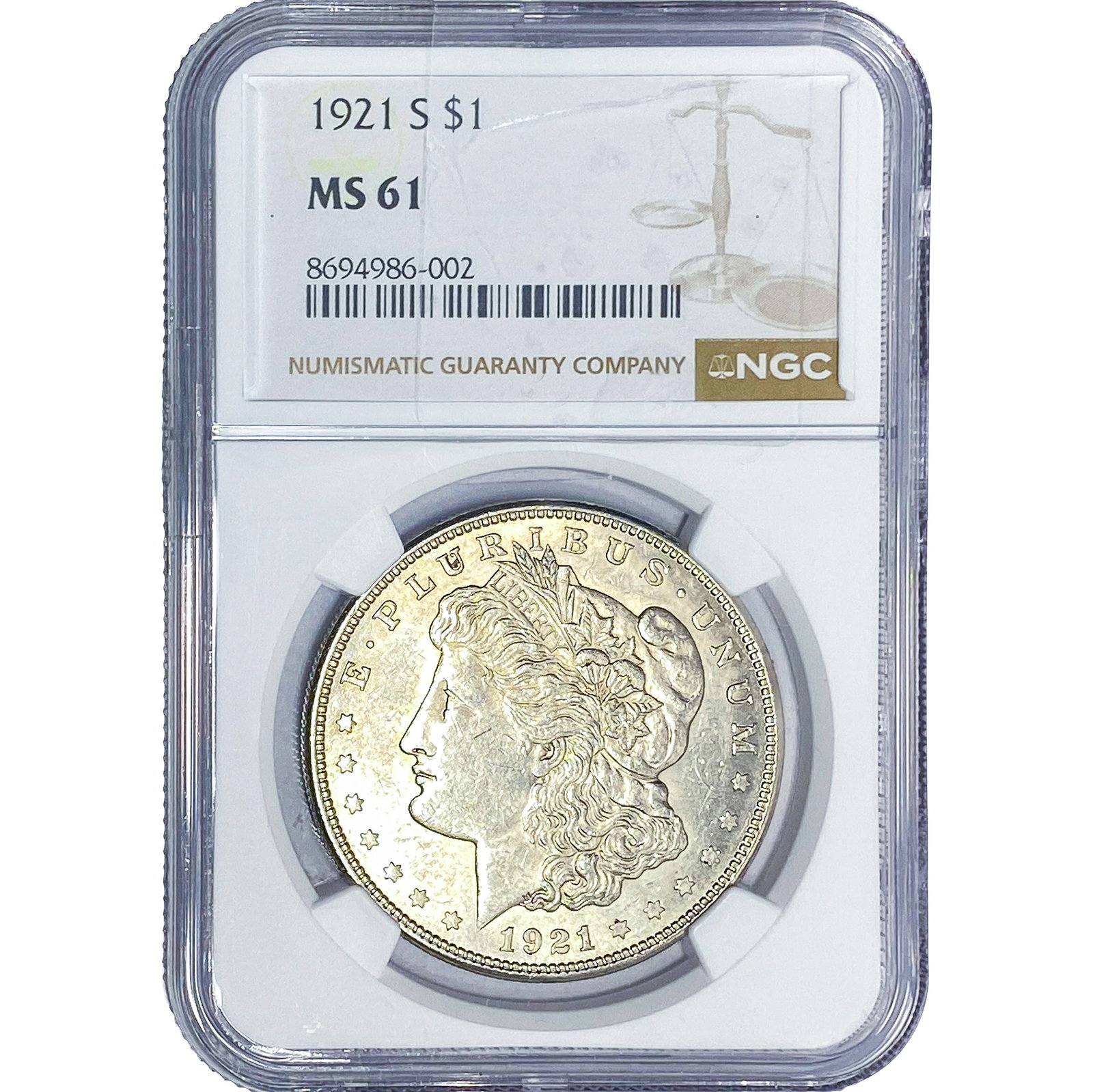 1921-S Morgan Silver Dollar NGC MS61: 1921-S Morgan Silver Dollar NGC MS61