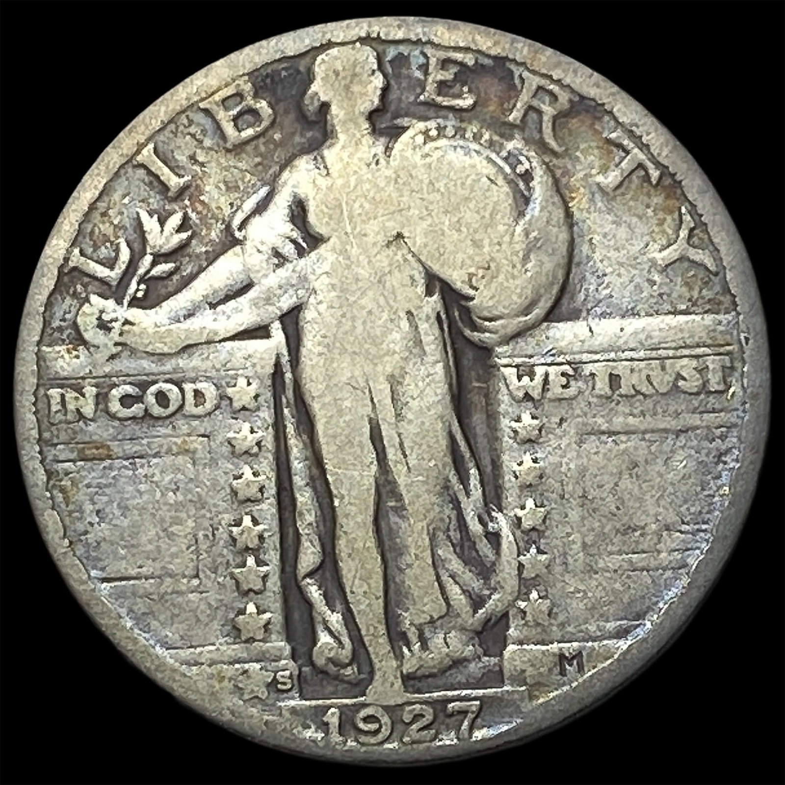 1927-S Silver Standing Liberty Quarter ABOUT UNCIRCULATED: 1927-S Silver Standing Liberty Quarter ABOUT UNCIRCULATED