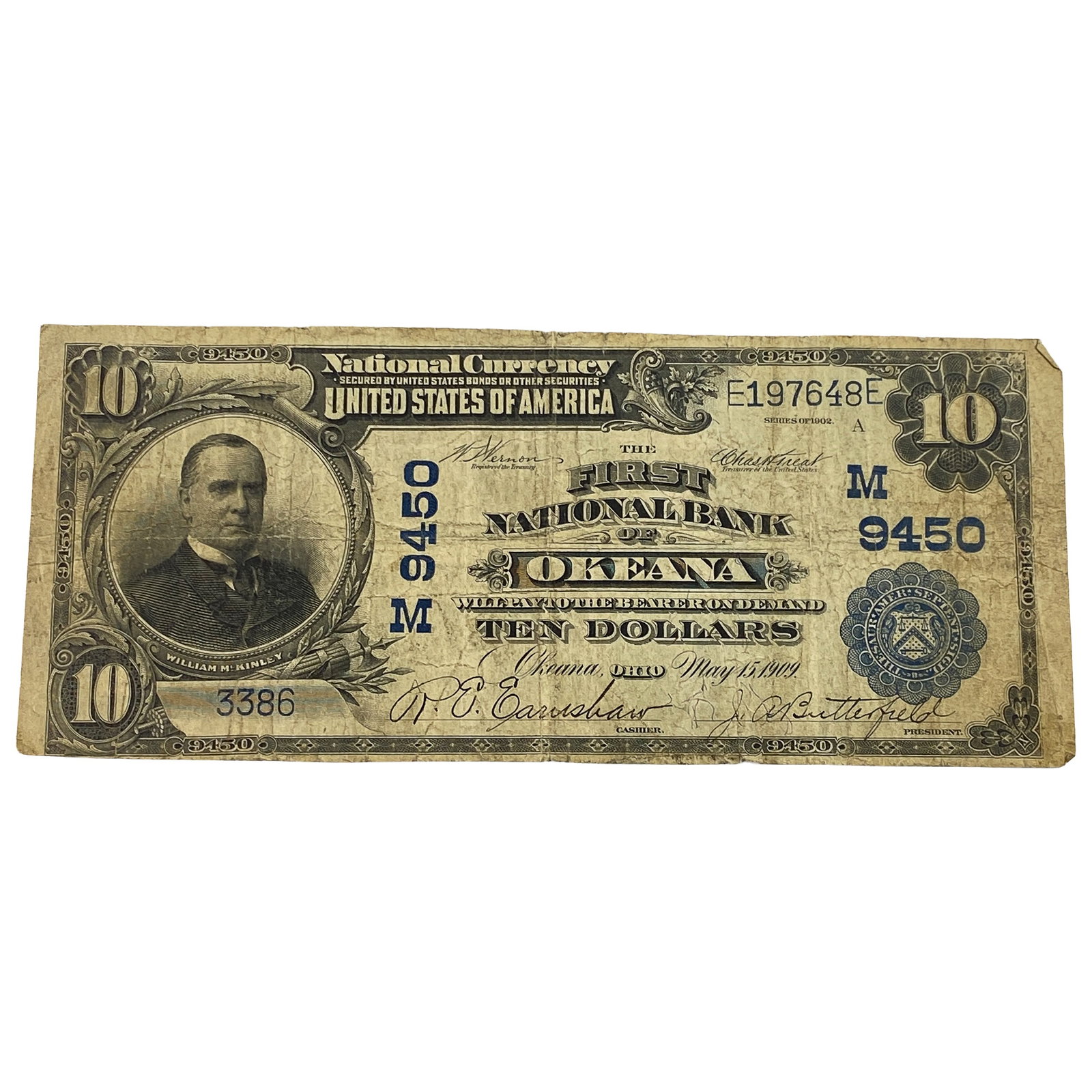 1902 $10 National Bank Note - Okeana (1 of 2)