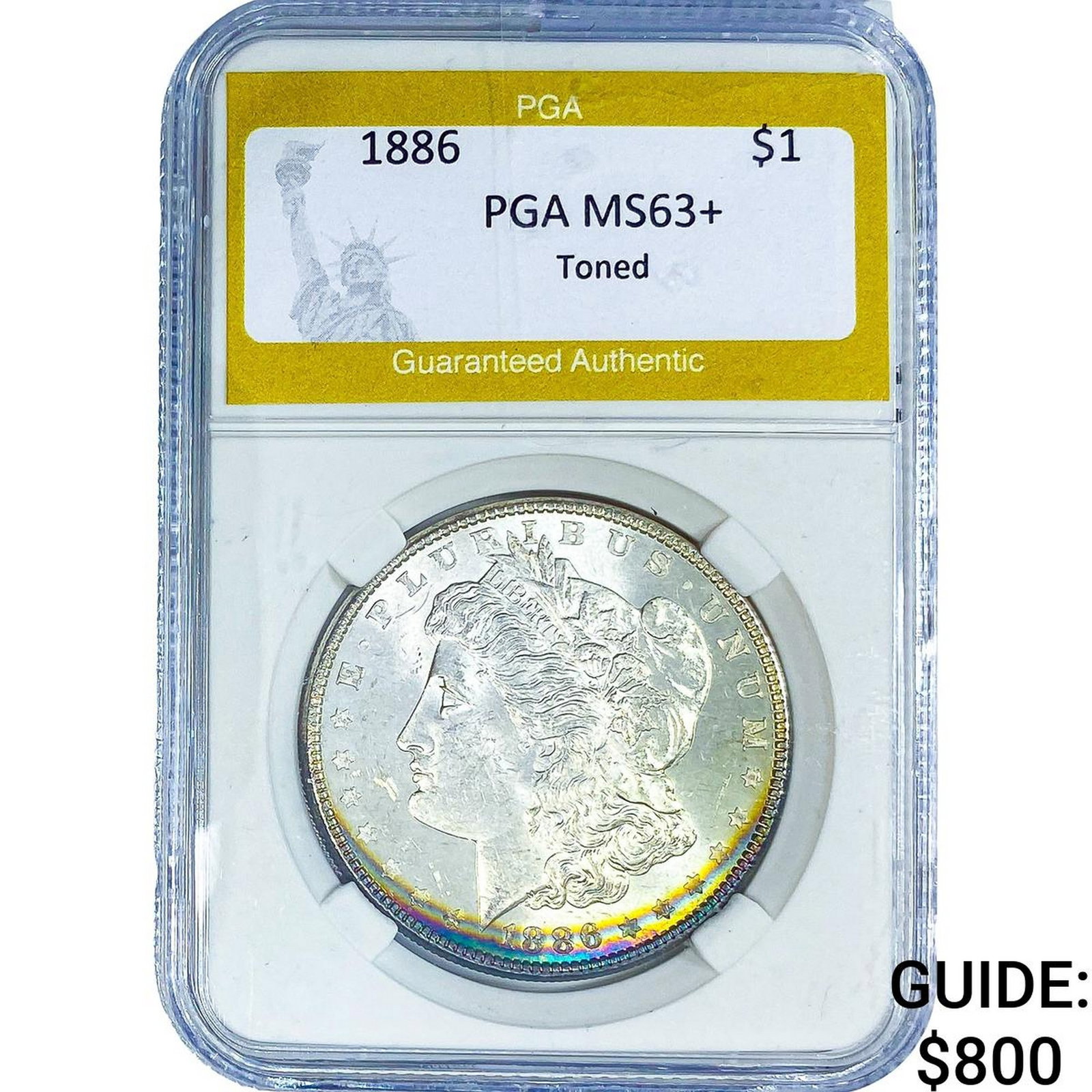 1886 Morgan Silver Dollar PGA MS63+ Toned: 1886 Morgan Silver Dollar PGA MS63+ Toned
