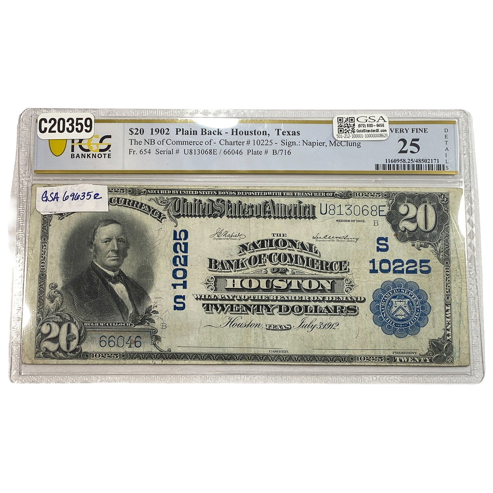 1902 $20 Plain Back Houston, TX PCGS: 1902 $20 Plain Back Houston, TX PCGS