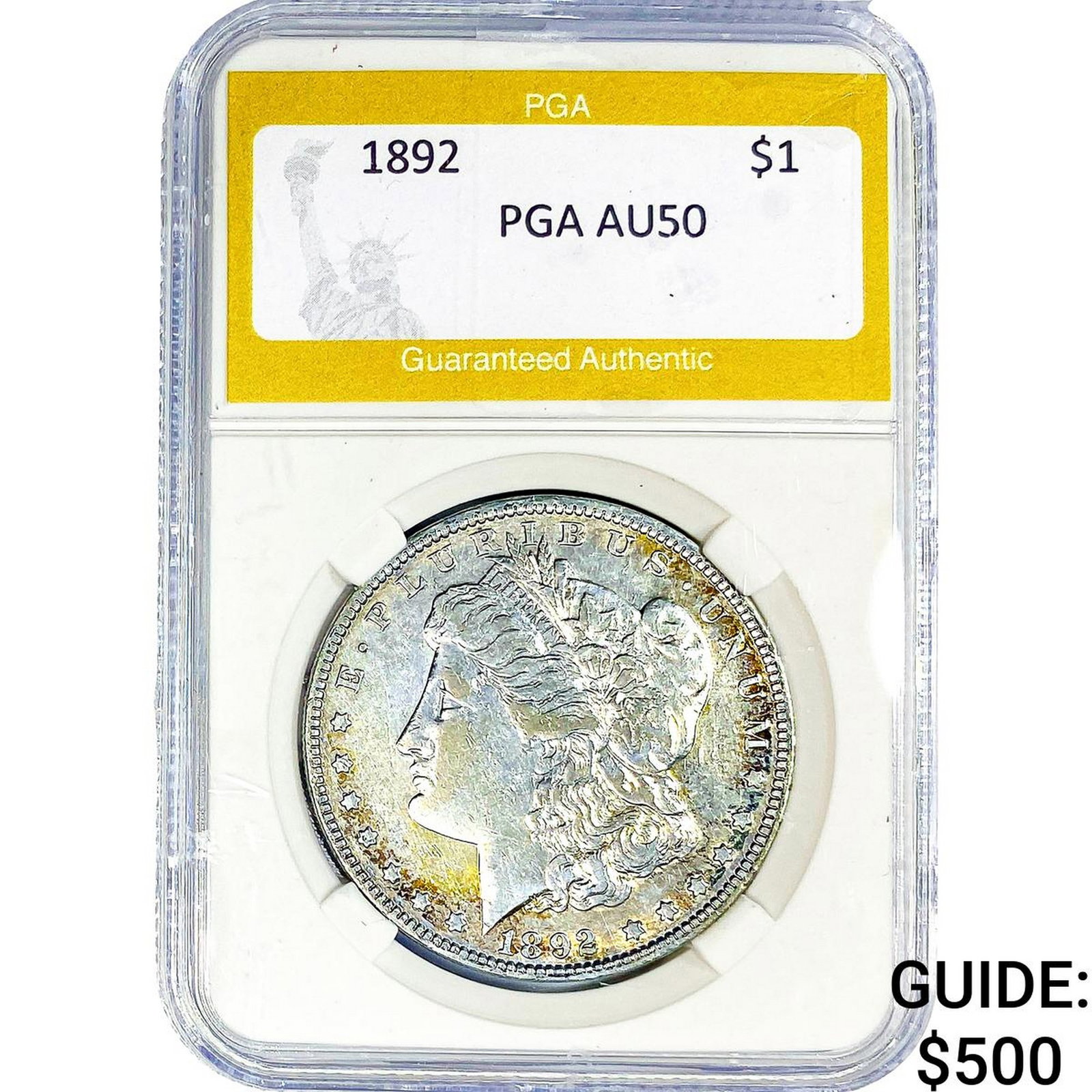 1892 Morgan Silver Dollar PGA AU50: 1892 Morgan Silver Dollar PGA AU50