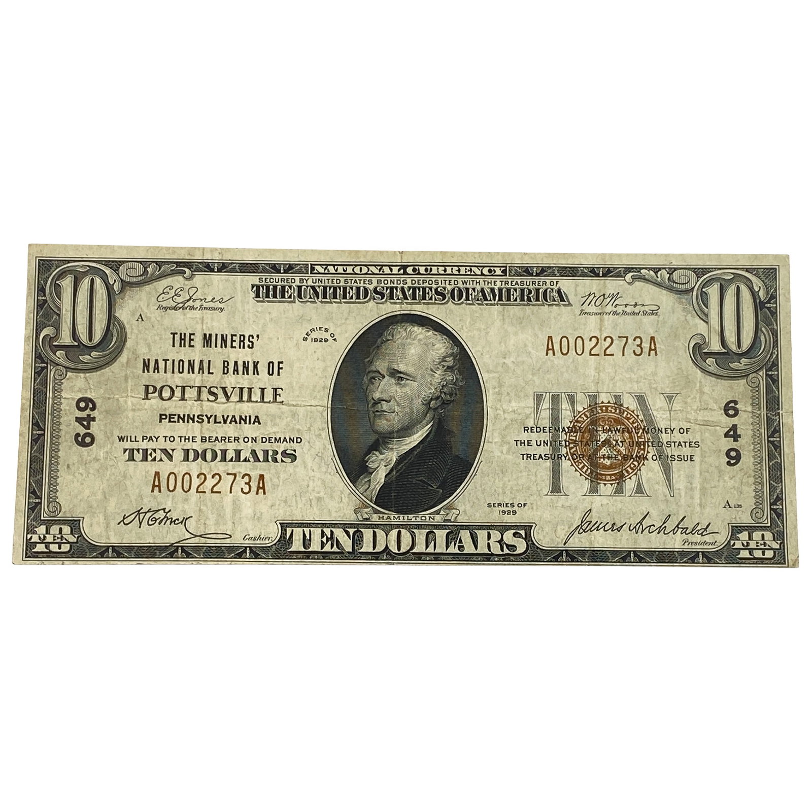 1929 $10 National Bank Note - Pottsville (1 of 2)