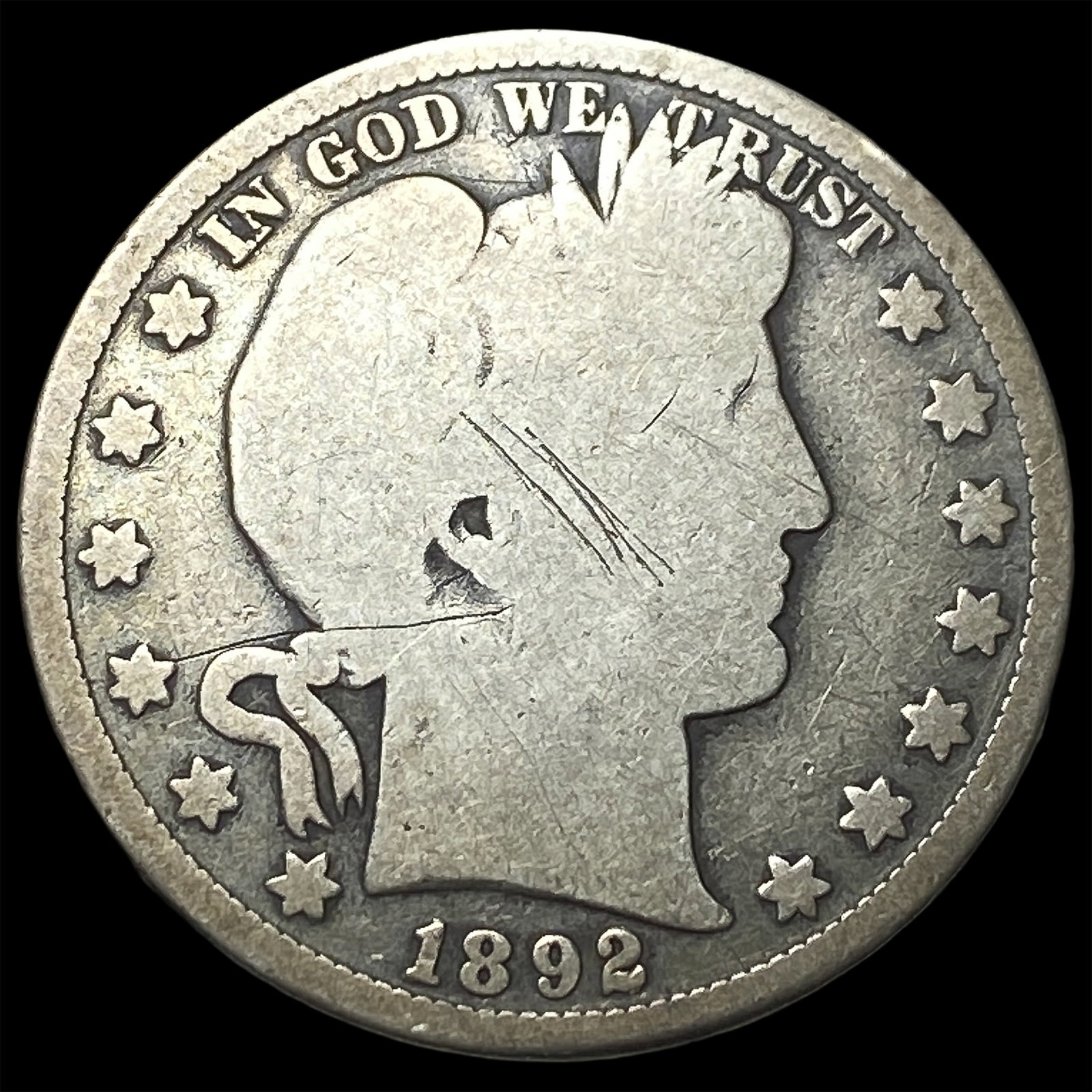1892-S Silver Barber Half Dollar LIGHTLY CIRCULATED: 1892-S Silver Barber Half Dollar LIGHTLY CIRCULATED