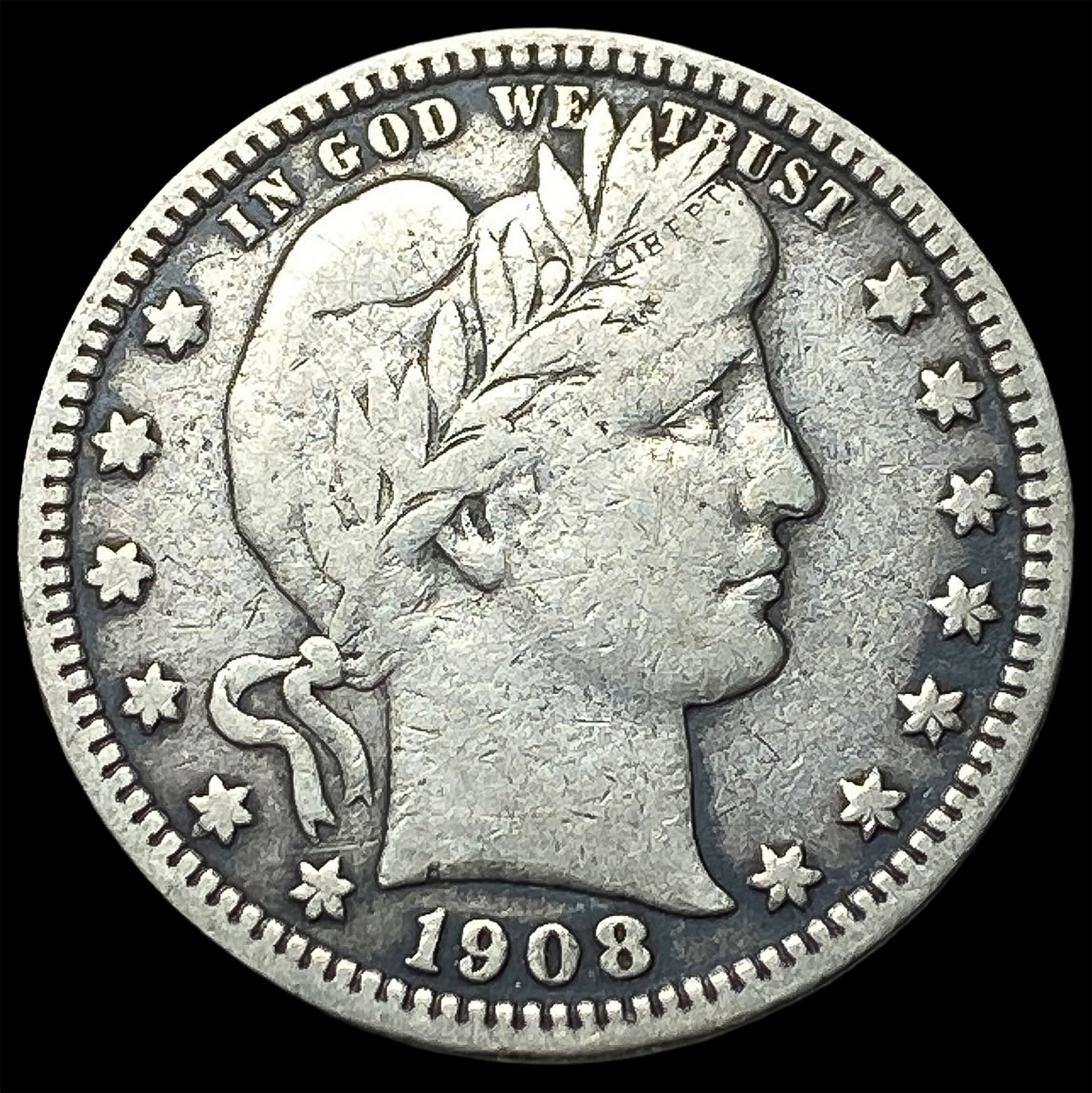 1908-S Silver Barber Quarter LIGHTLY CIRCULATED: 1908-S Silver Barber Quarter LIGHTLY CIRCULATED
