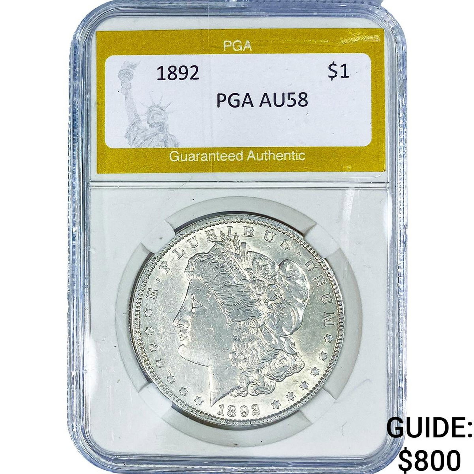 1892 Morgan Silver Dollar PGA AU58: 1892 Morgan Silver Dollar PGA AU58