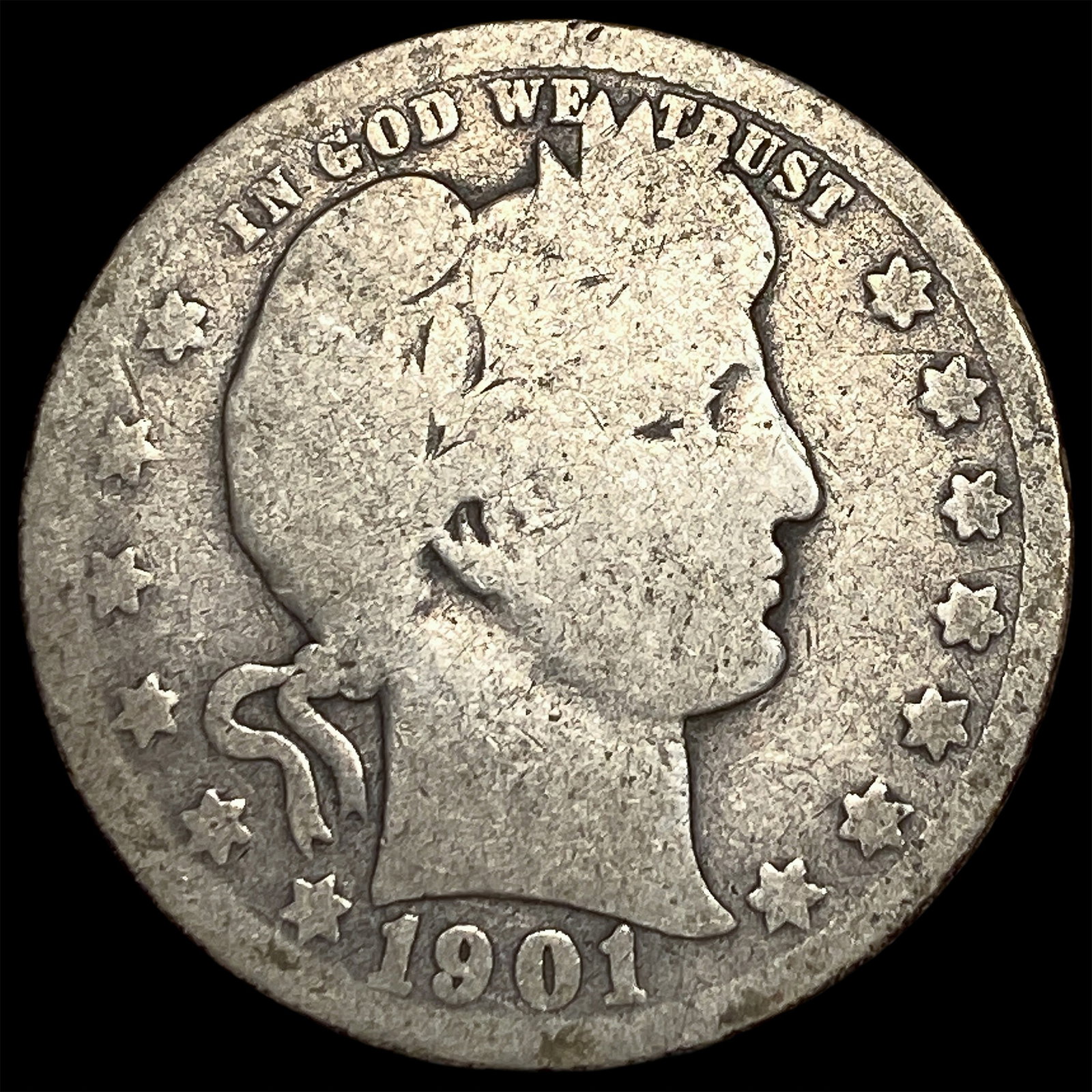 1901-O Silver Barber Quarter NICELY CIRCULATED: 1901-O Silver Barber Quarter NICELY CIRCULATED