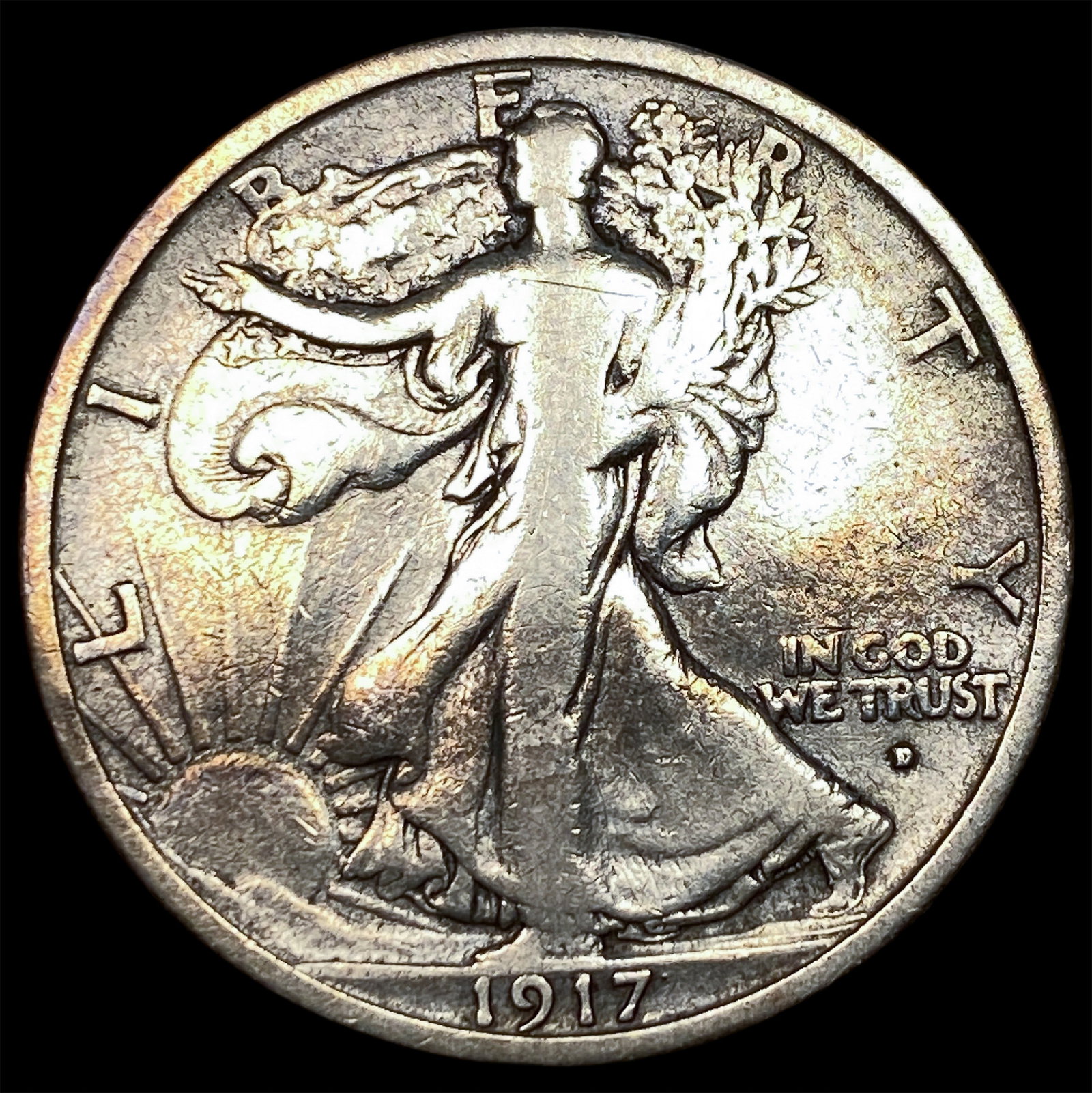 1917-D Silver Walking Liberty Half Dollar LIGHTLY CIRCULATED: 1917-D Silver Walking Liberty Half Dollar LIGHTLY CIRCULATED