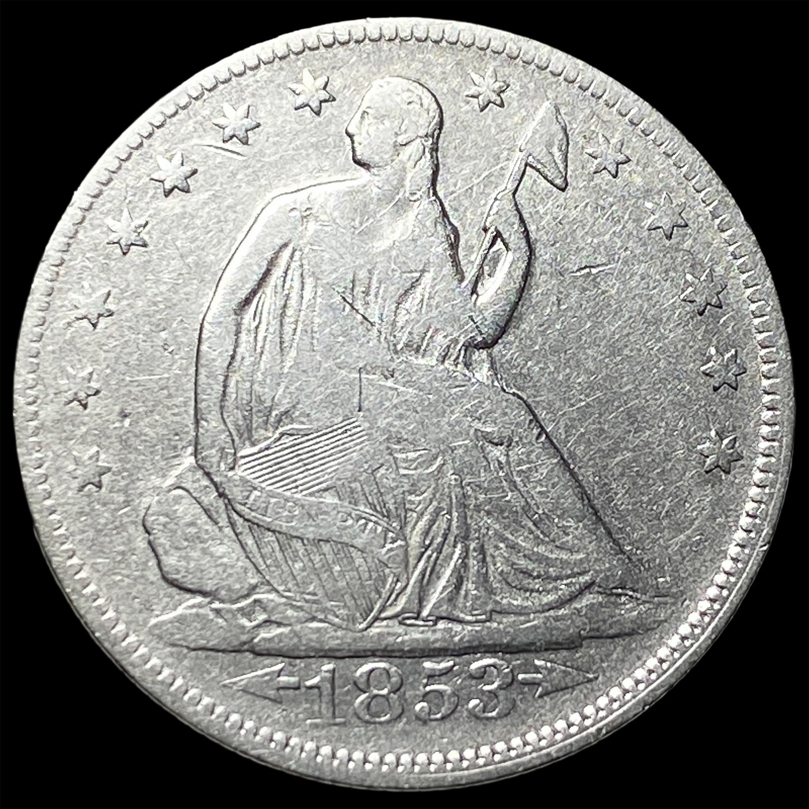 1853 Arrows/Rays Seated Liberty Half Dollar LIGHTLY CIRCULATED: 1853 Arrows/Rays Seated Liberty Half Dollar LIGHTLY CIRCULATED