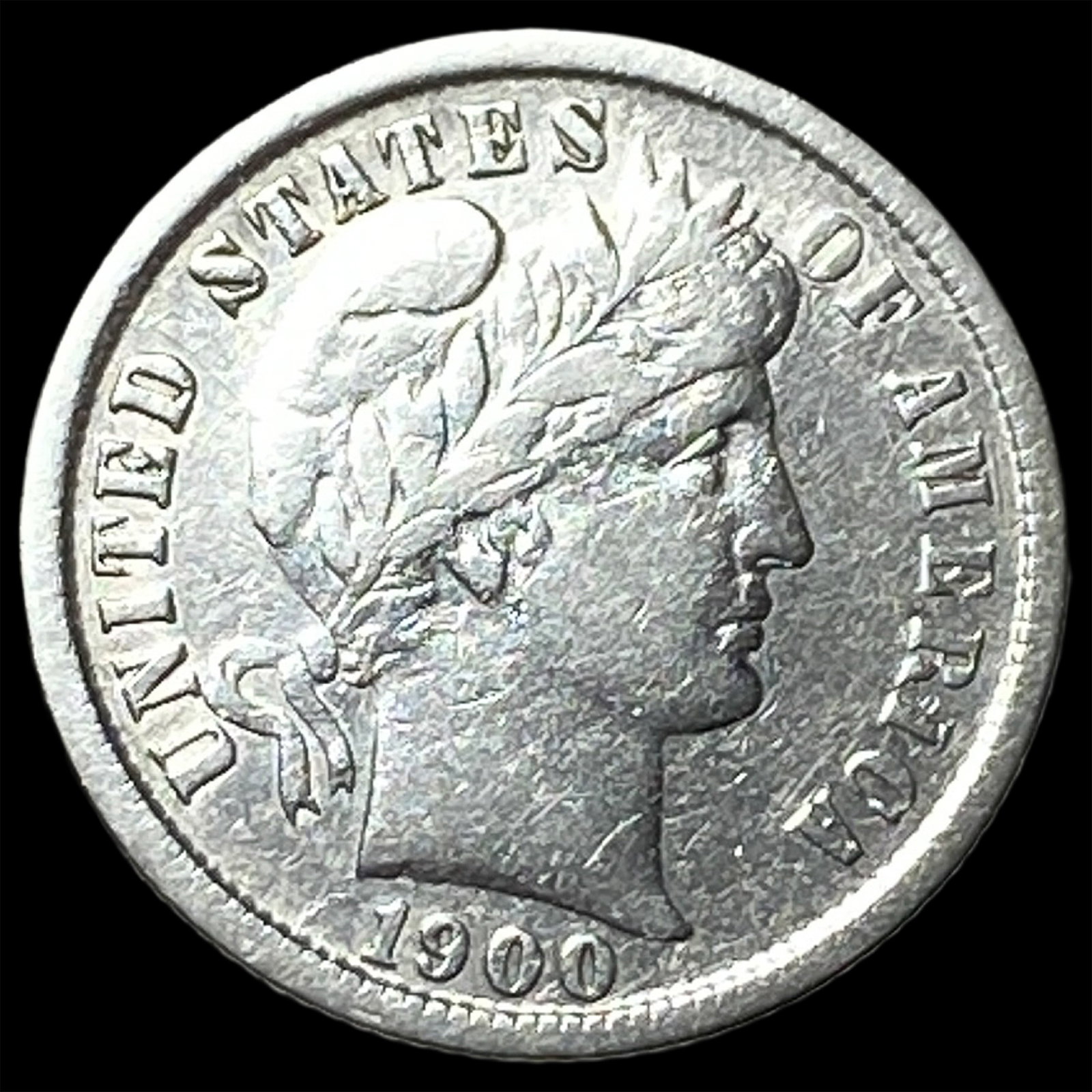 1900-S Silver Barber Dime NEARLY UNCIRCULATED: 1900-S Silver Barber Dime NEARLY UNCIRCULATED