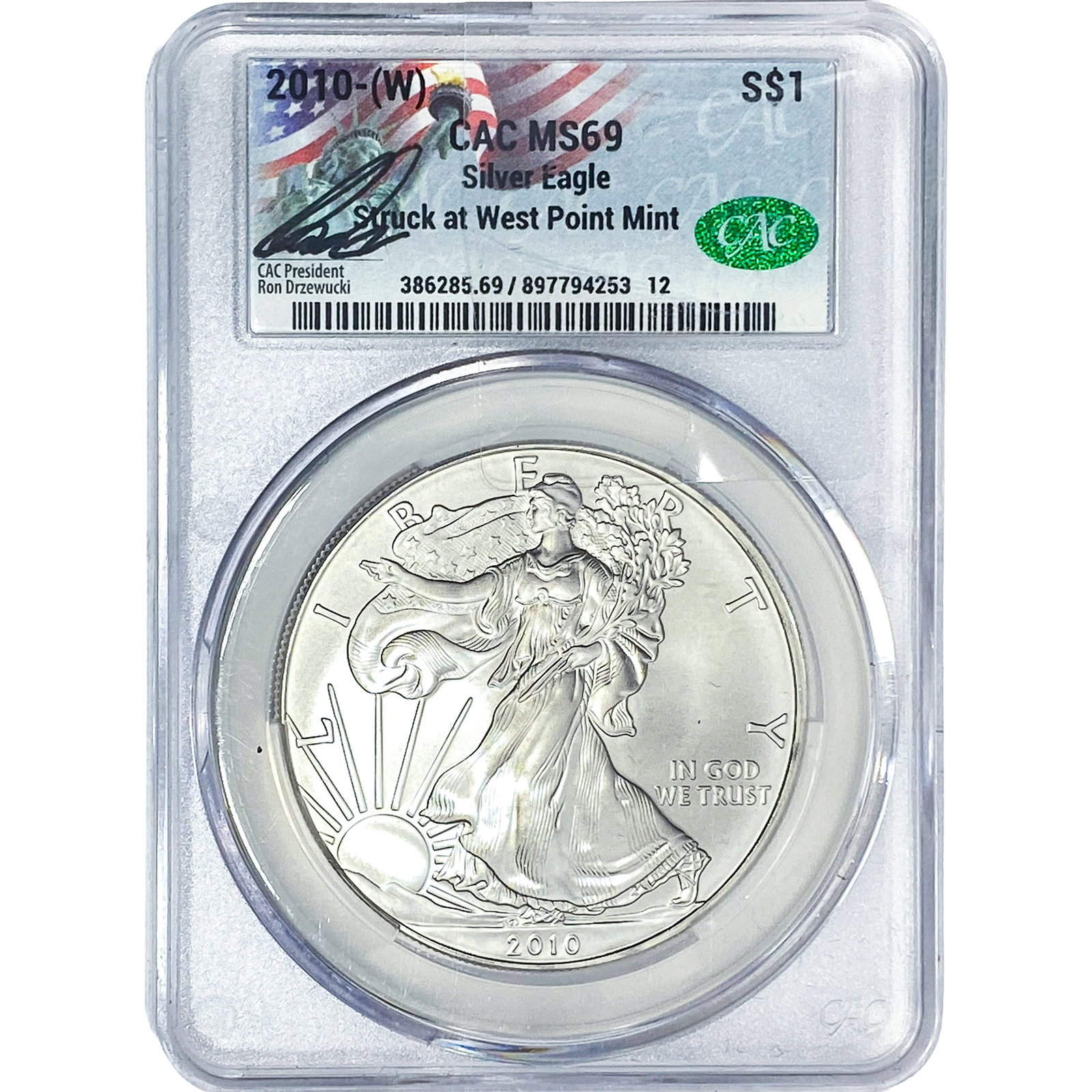 2010-W Silver Eagle CAC MS69: 2010-W Silver Eagle CAC MS69