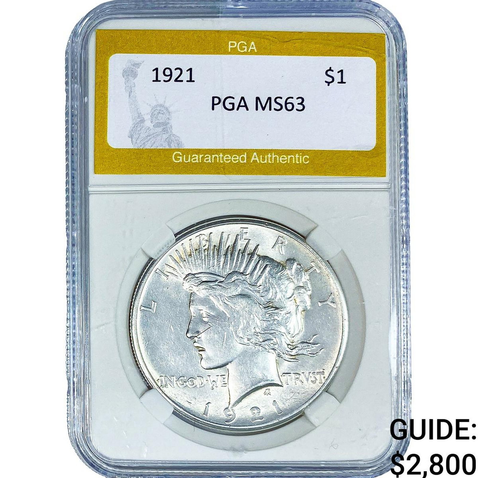 1921 Silver Peace Dollar PGA MS63: 1921 Silver Peace Dollar PGA MS63