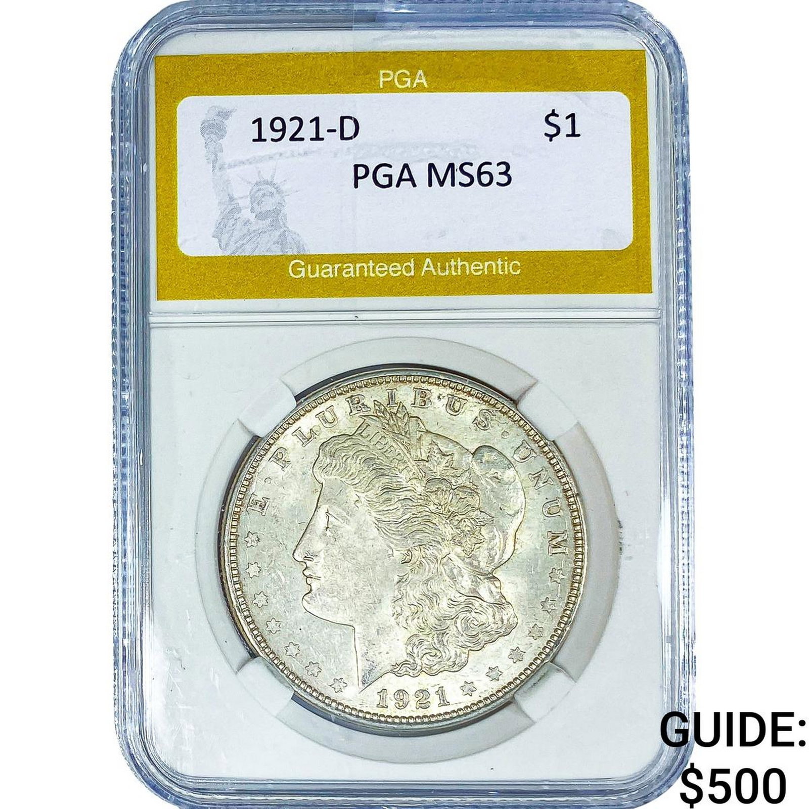 1921-D Morgan Silver Dollar PGA MS63: 1921-D Morgan Silver Dollar PGA MS63