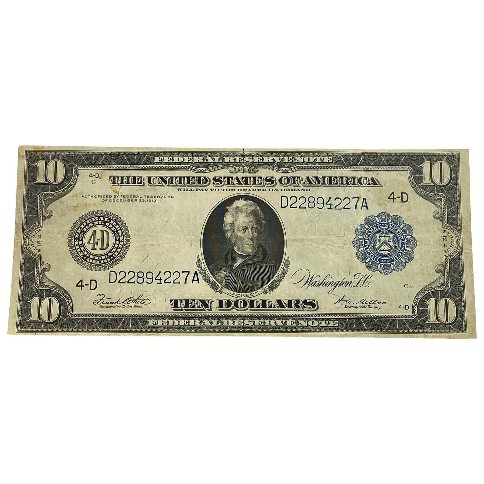 1914 $10 Reserve Note Blue Seal - Cleveland: 1914 $10 Reserve Note Blue Seal - Cleveland