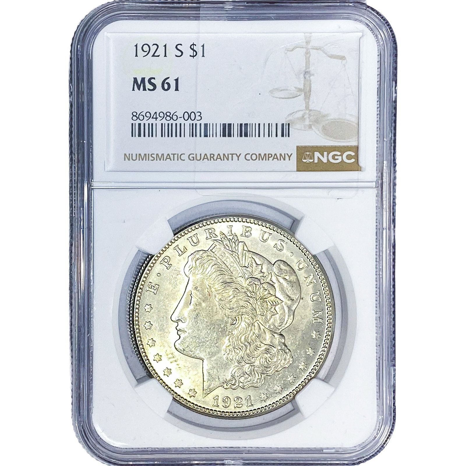 1921-S Morgan Silver Dollar NGC MS61: 1921-S Morgan Silver Dollar NGC MS61