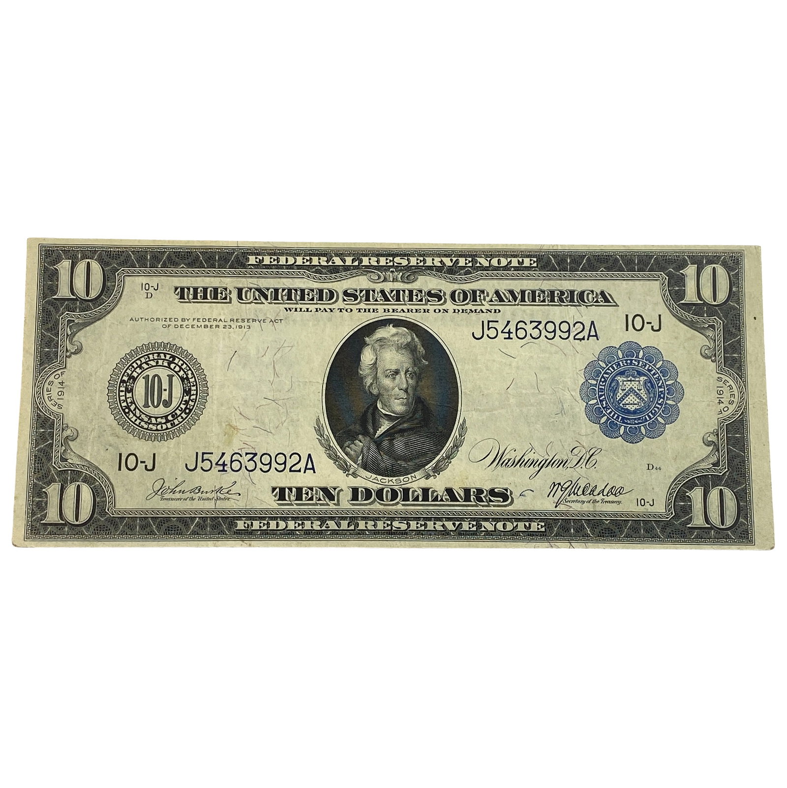 1914 $10 Reserve Note Blue Seal - Kansas City: 1914 $10 Reserve Note Blue Seal - Kansas City