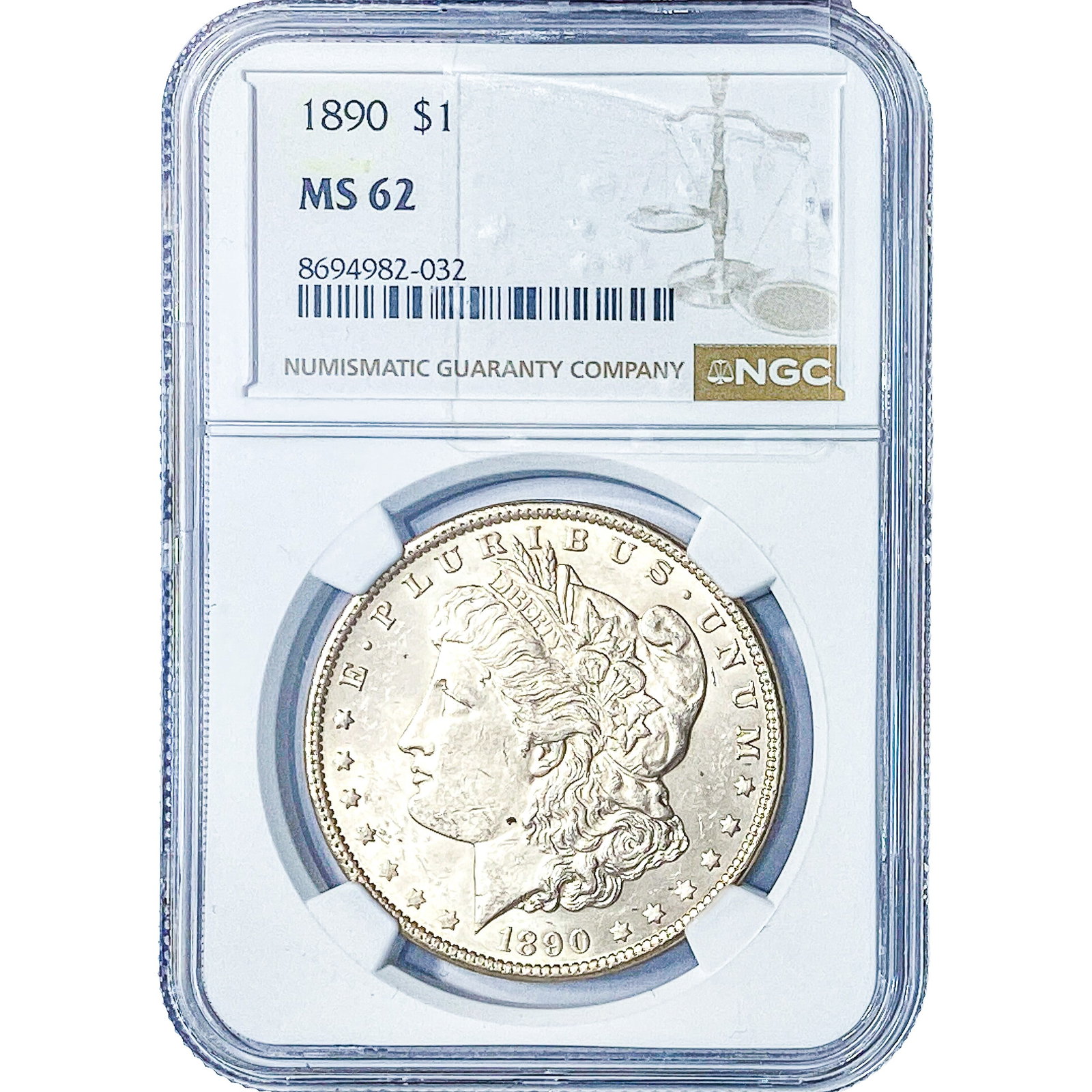 1890 Morgan Silver Dollar NGC MS62: 1890 Morgan Silver Dollar NGC MS62