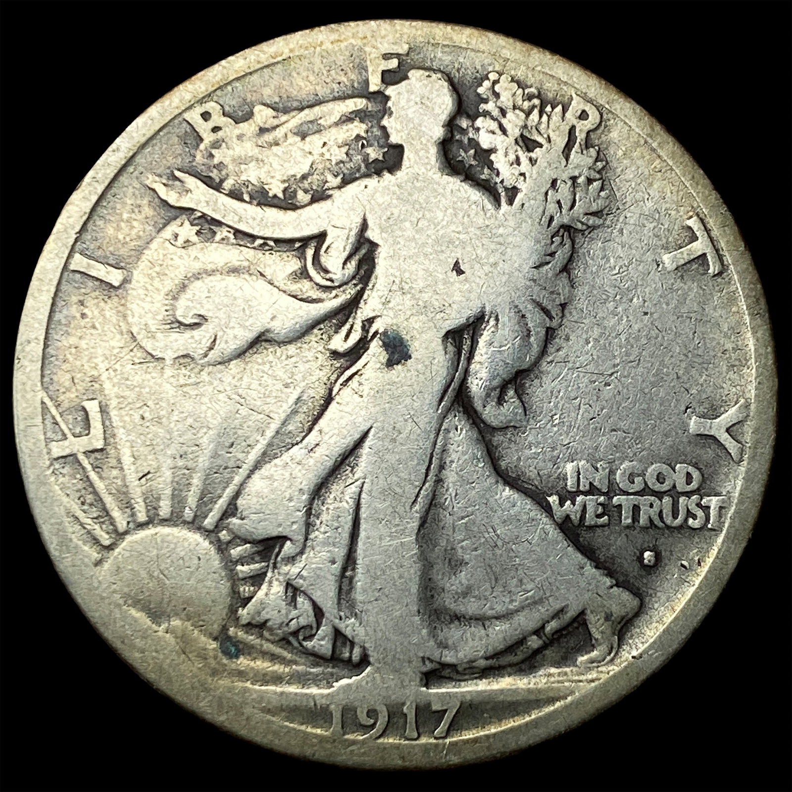 1917-S Silver Walking Liberty Half Dollar LIGHTLY CIRCULATED (1 of 2)