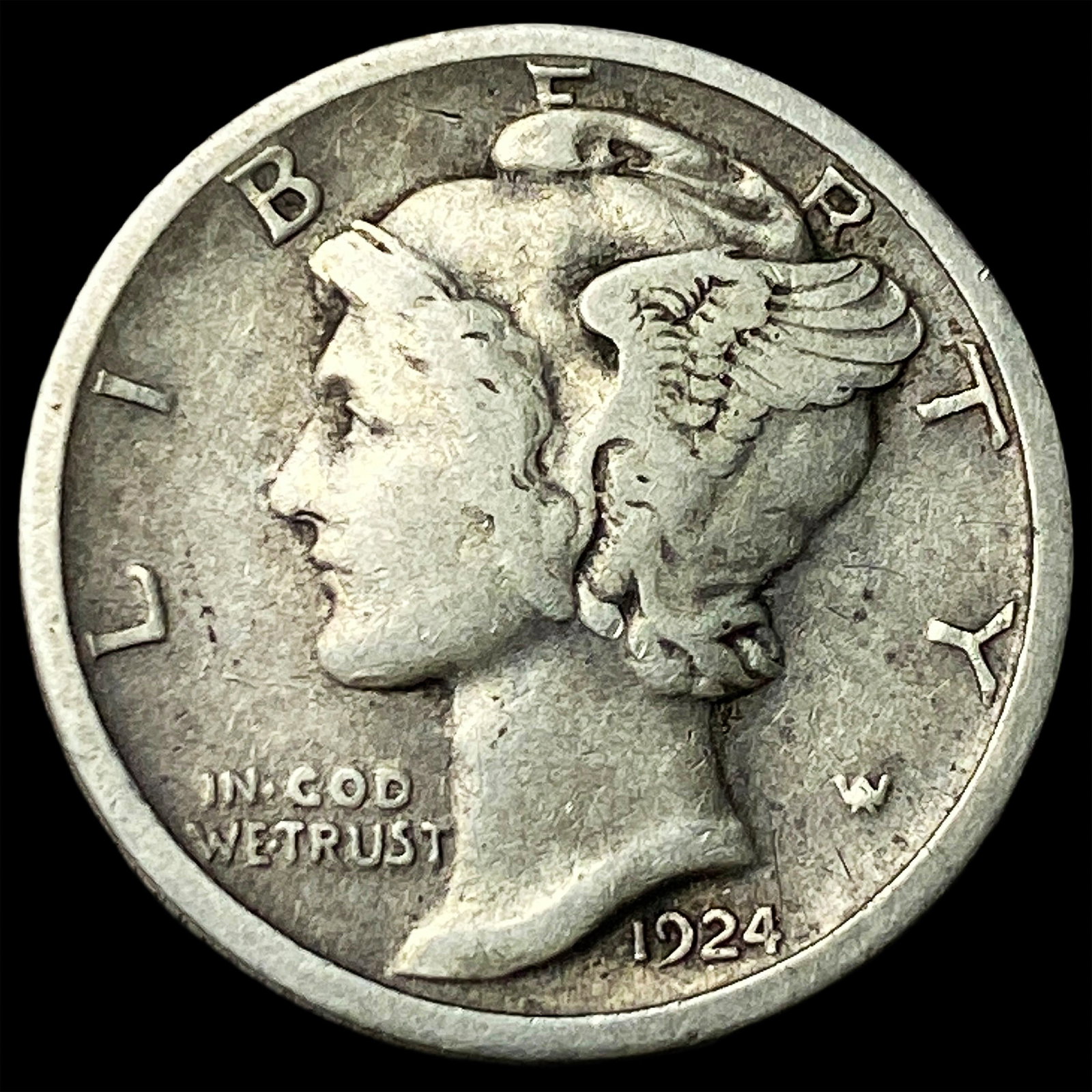 1924-S Silver Mercury Dime LIGHTLY CIRCULATED: 1924-S Silver Mercury Dime LIGHTLY CIRCULATED