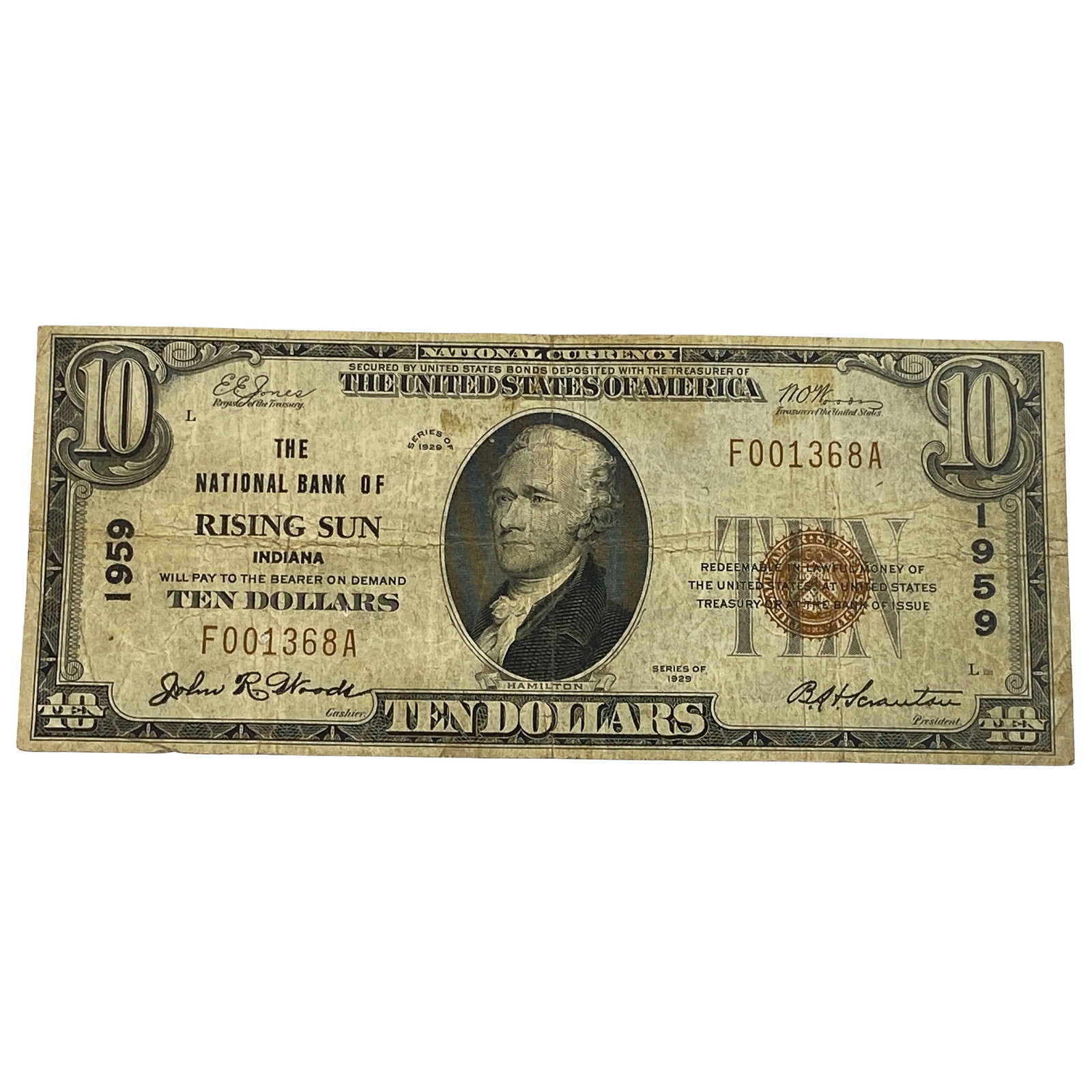 1959 $10 Rising Sun Indiana: 1959 $10 Rising Sun Indiana