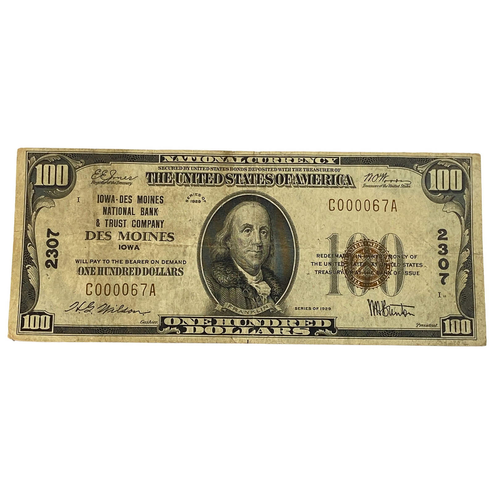 1929 $100 Iowa-Des Moines National Bank (1 of 2)