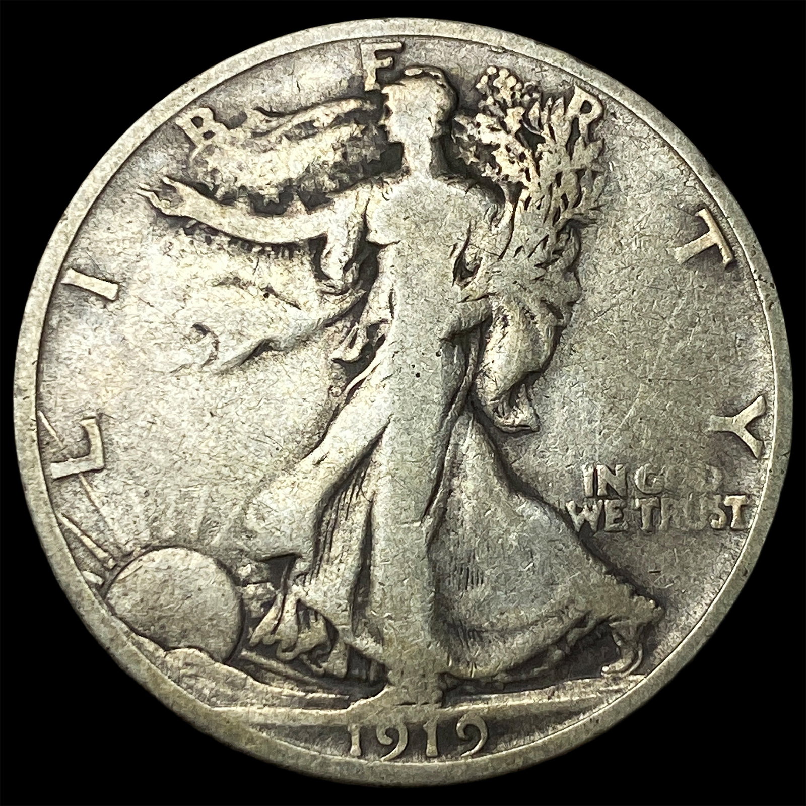 1919-S Silver Walking Liberty Half Dollar NICELY CIRCULATED: 1919-S Silver Walking Liberty Half Dollar NICELY CIRCULATED