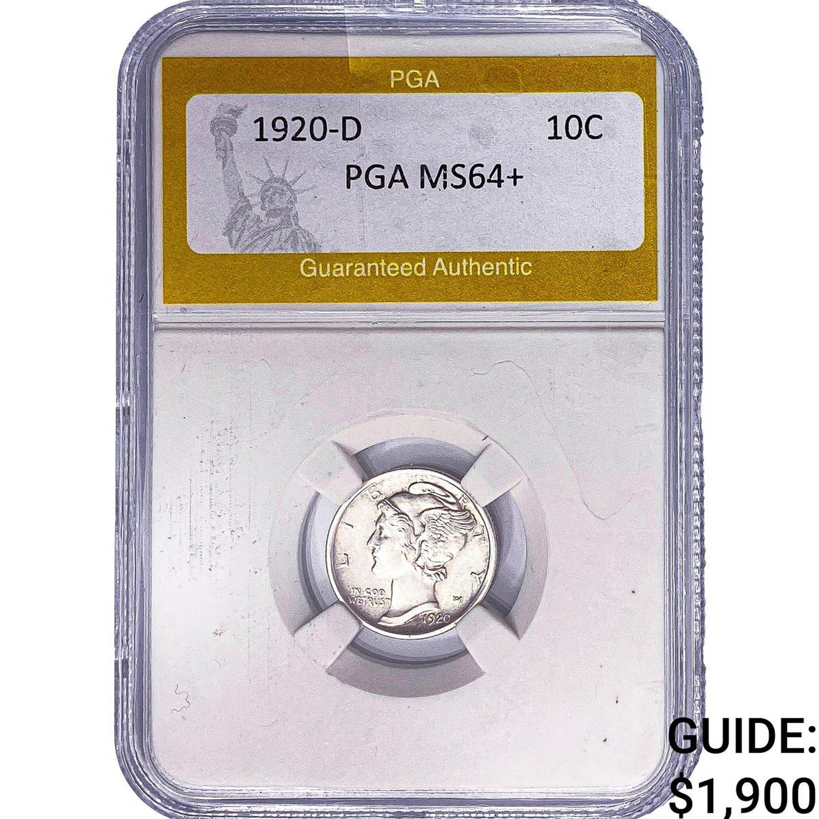 1920-D Mercury Silver Dime PGA MS64+: 1920-D Mercury Silver Dime PGA MS64+