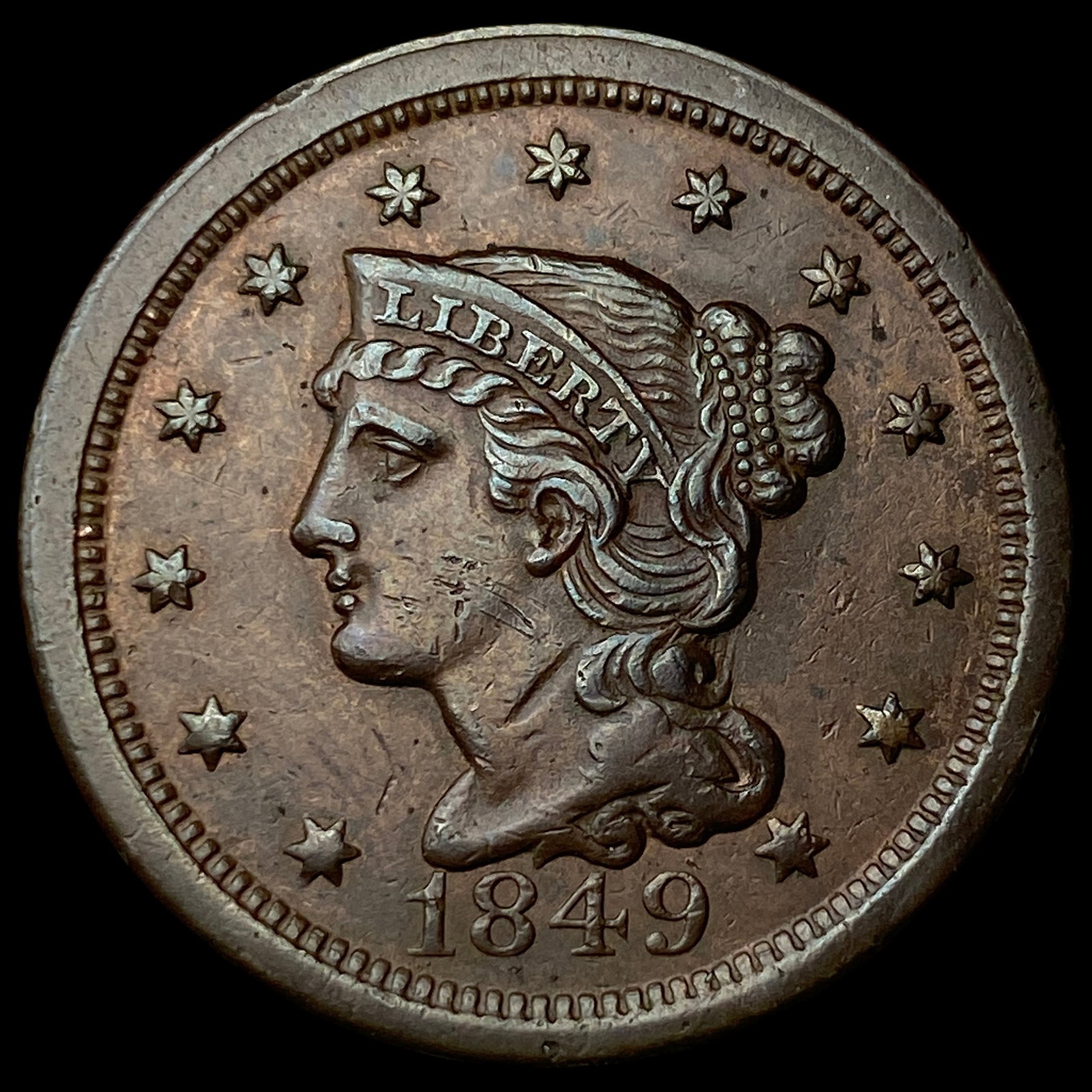 1849 Braided Hair Large Cent CLOSELY UNCIRCULATED (1 of 2)