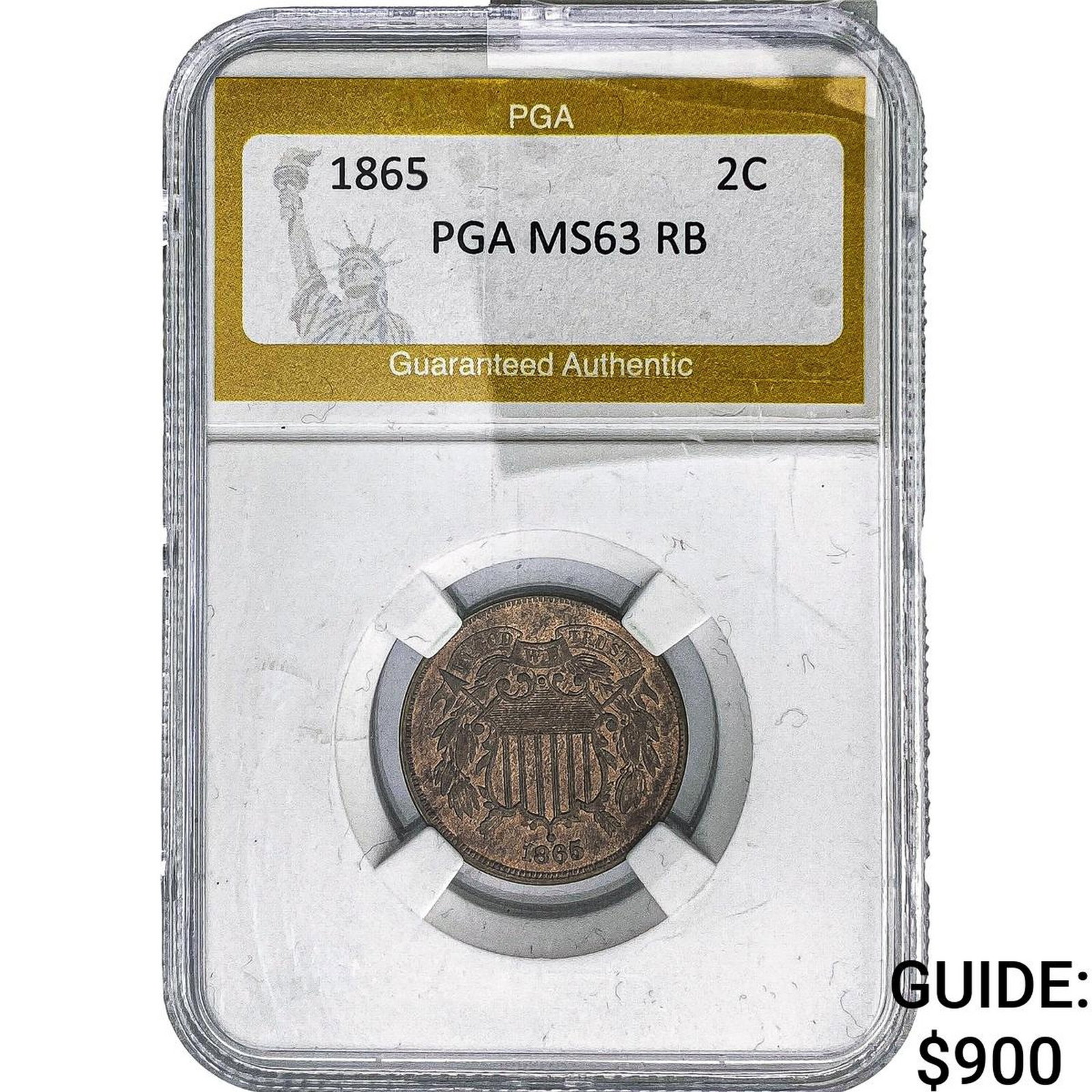 1865 Two Cent Piece PGA MS63 RB: 1865 Two Cent Piece PGA MS63 RB