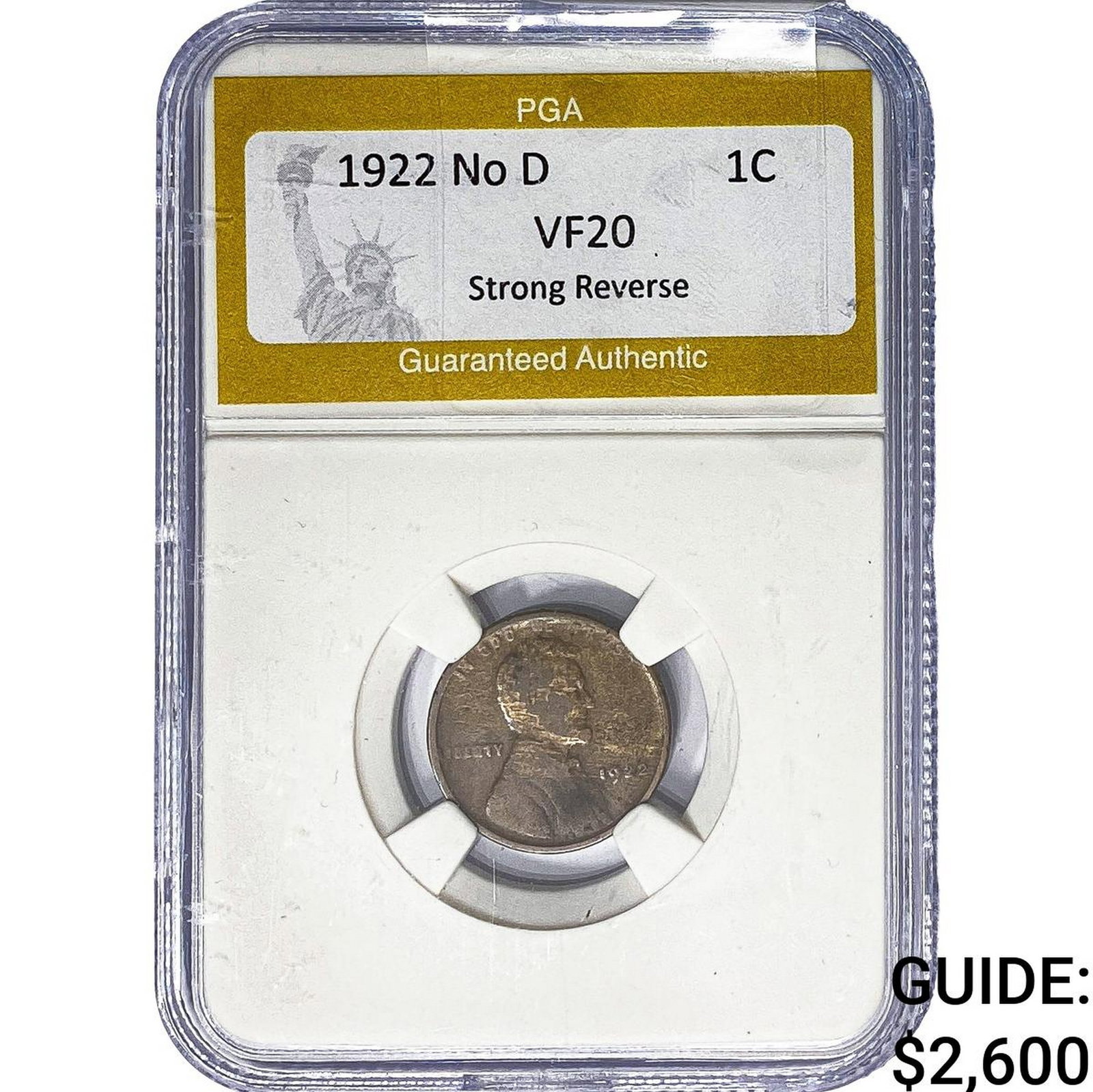 1922 No D Wheat Cent PGA VF20 Strong Reverse: 1922 No D Wheat Cent PGA VF20 Strong Reverse