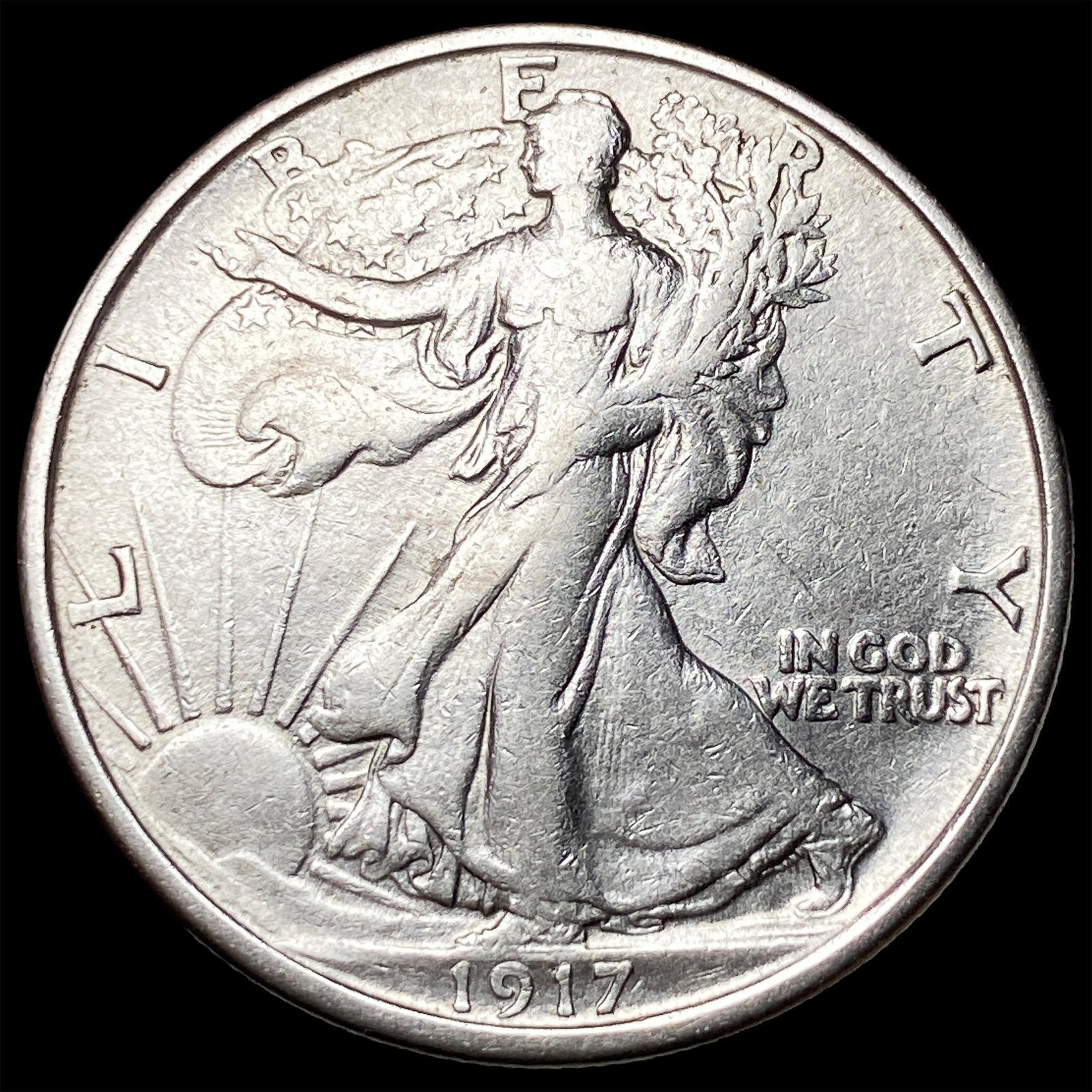1917-S Silver Walking Liberty Half Dollar NEARLY UNCIRCULATED: 1917-S Silver Walking Liberty Half Dollar NEARLY UNCIRCULATED