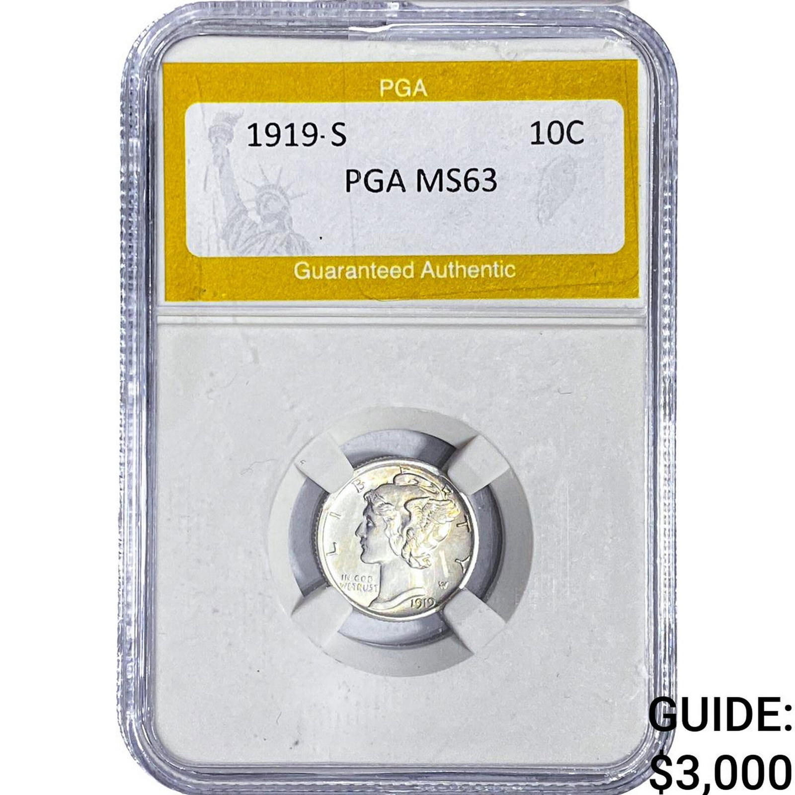 1919-S Mercury Silver Dime PGA MS63: 1919-S Mercury Silver Dime PGA MS63
