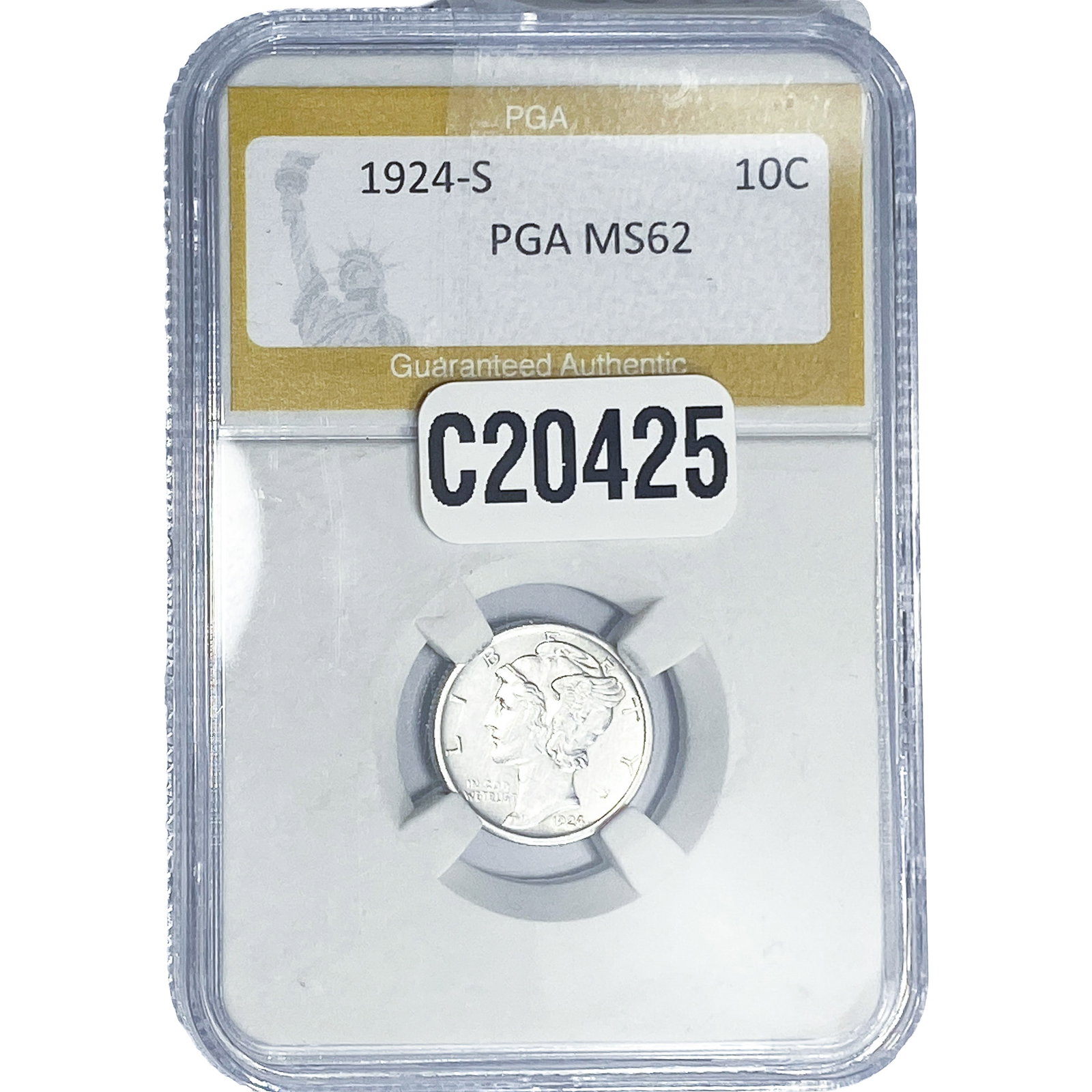 1924-S Mercury Silver Dime PGA MS62: 1924-S Mercury Silver Dime PGA MS62