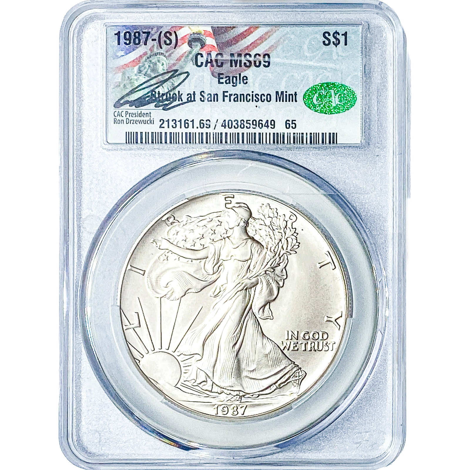 1987-S Silver Eagle CAC MS69: 1987-S Silver Eagle CAC MS69
