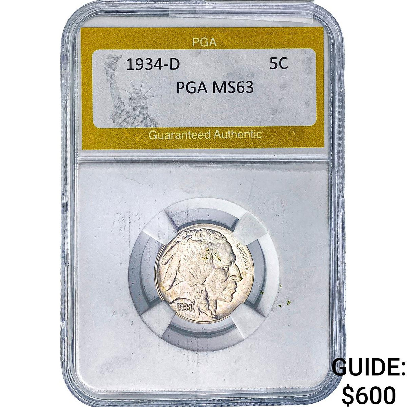 1934-D Buffalo Nickel PGA MS63: 1934-D Buffalo Nickel PGA MS63