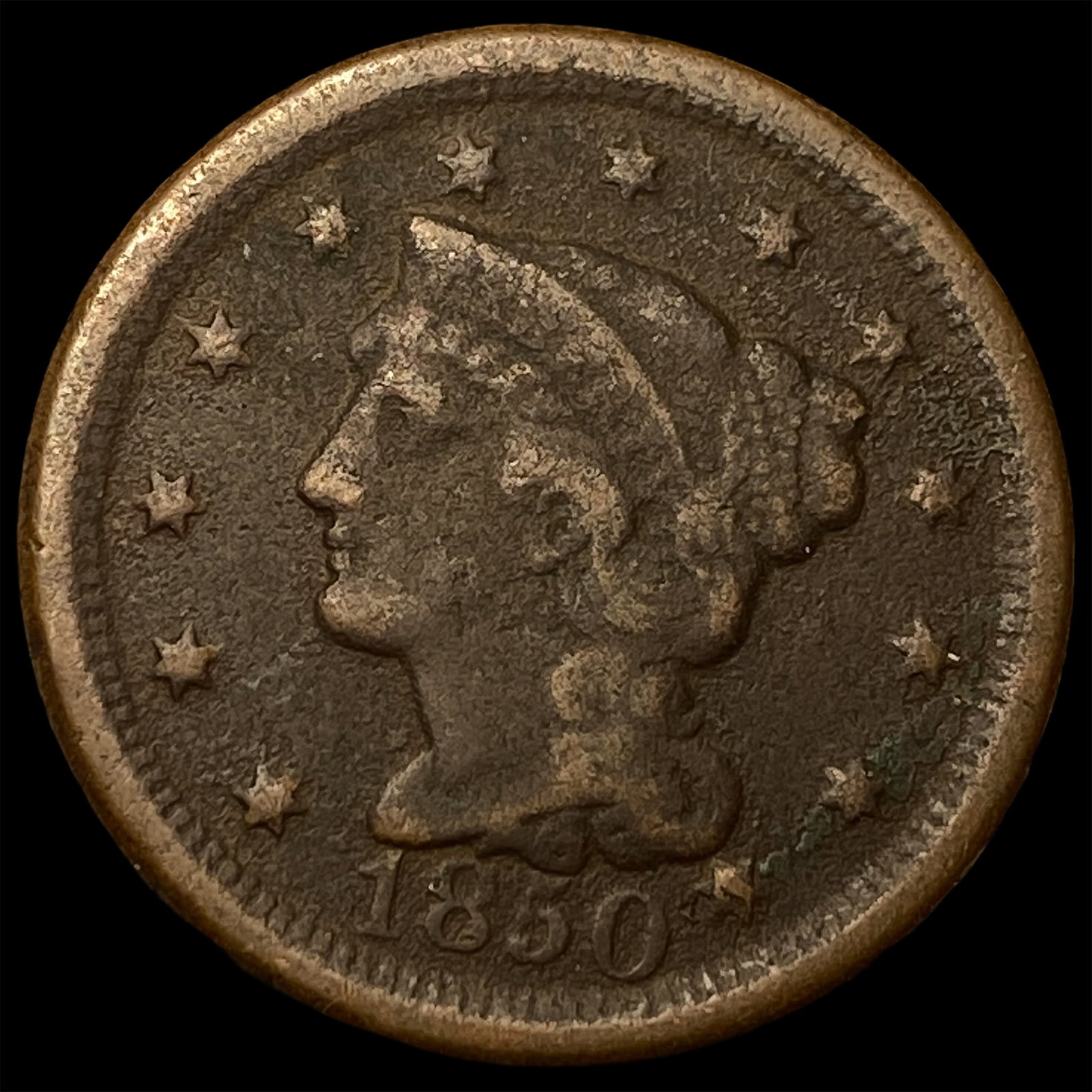 1850 Braided Hair Large Cent HIGH GRADE: 1850 Braided Hair Large Cent HIGH GRADE